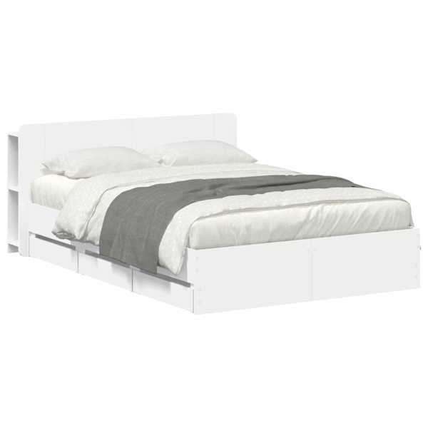 vidaXL Voode raami koos hoiuruumi ja peatoega peaga Valge 150 x 200 cm