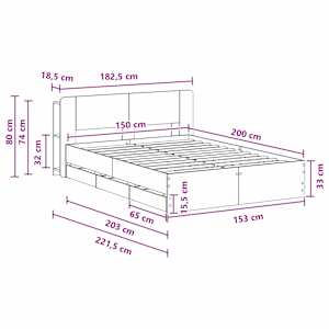 Rám postele s úložným prostorem s čelo Bílá 150 x 200 cm - obrázek 10
