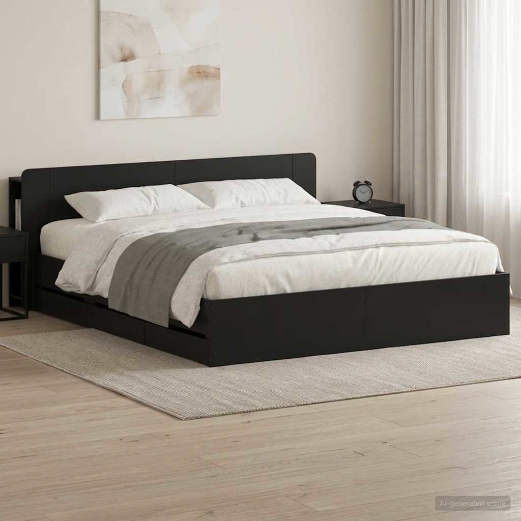 Rám postele s úložným prostorem s čelo Černá 200 x 200 cm