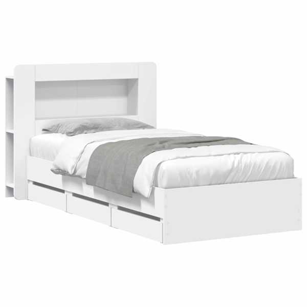 vidaXL Voode raami koos hoiuruumi ja peatoega peaga Valge 75 x 190 cm