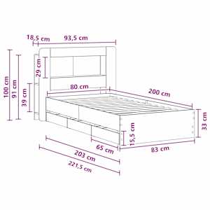 Rám postele s úložným prostorem s čelo Dub sonoma 80 x 200 cm - obrázek 10
