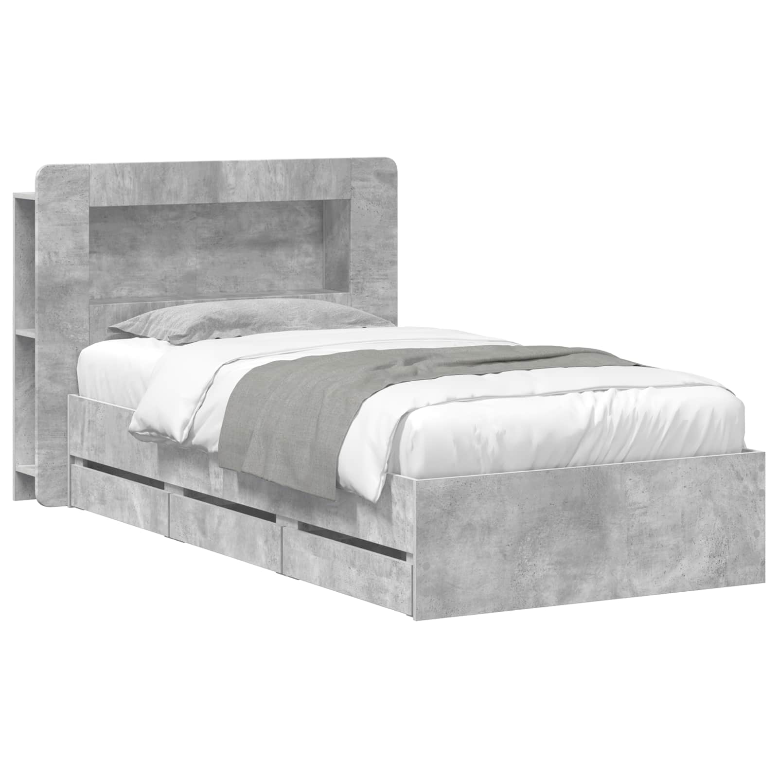 vidaXL Bedframe met opbergruimte en hoofdbord Betongrijs 90 x 190 cm grijs, foto 3