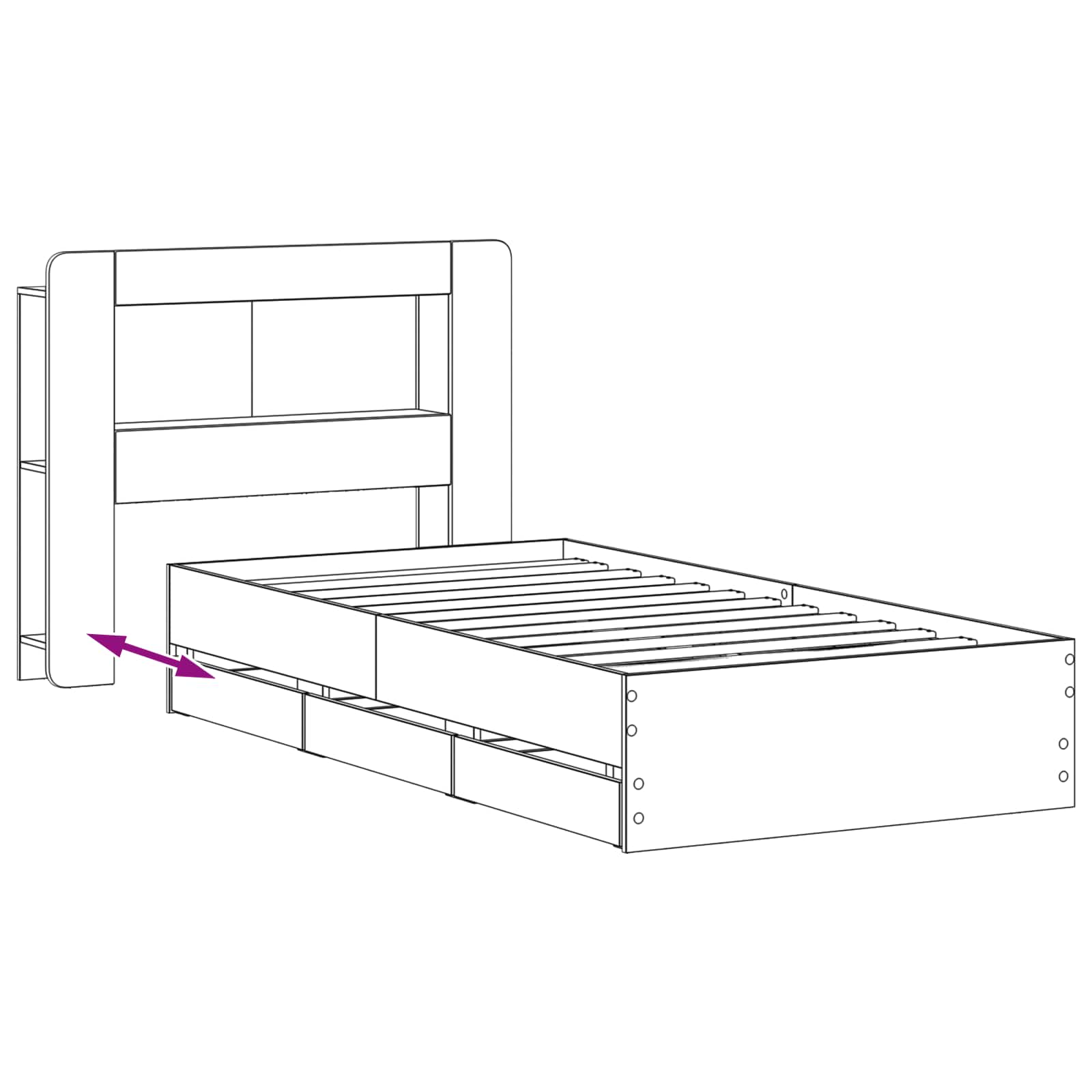 Rám postele s úložným prostorem s čelo Bílá 100 x 200 cm - obrázek 9
