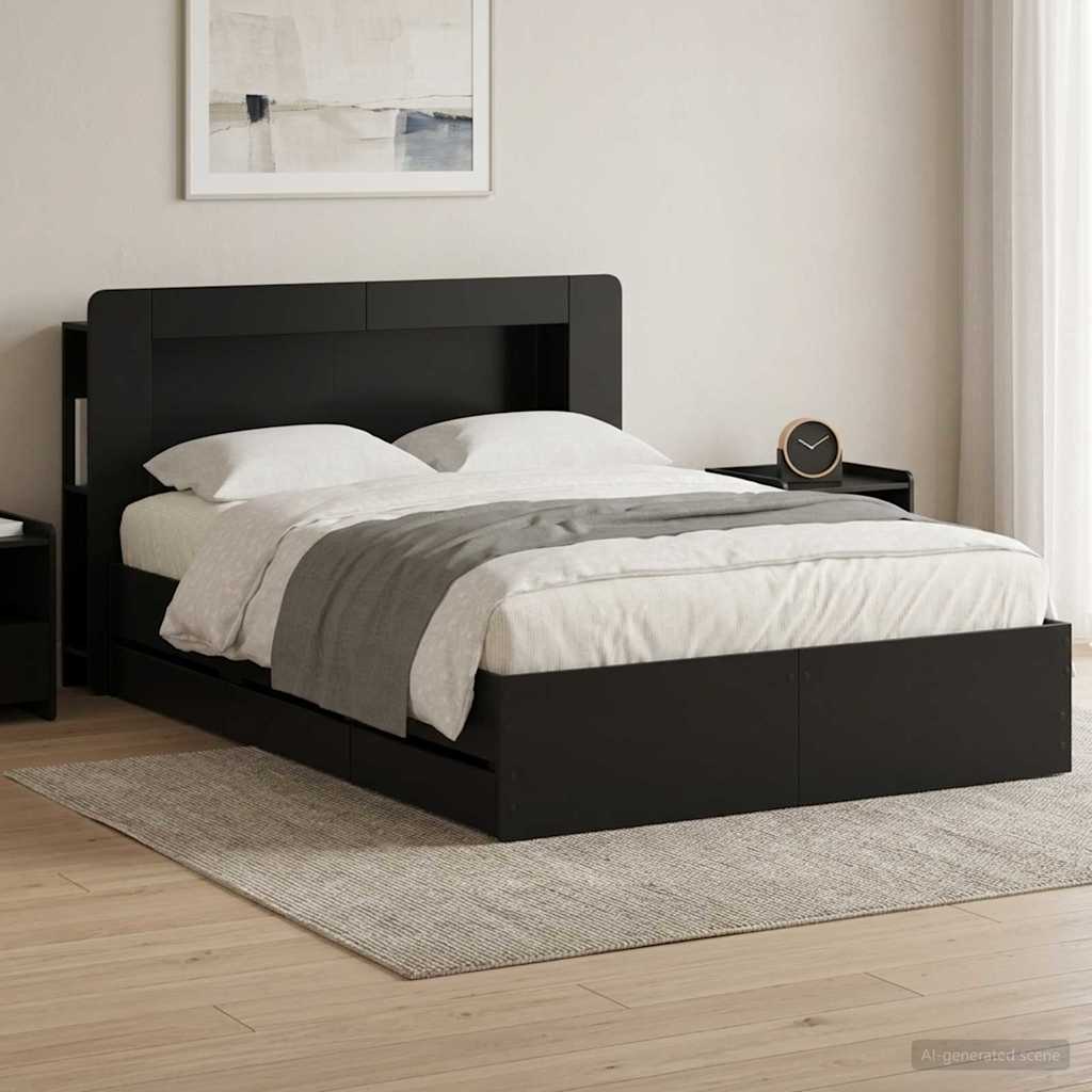 vidaXL Sängynrunko säilytyksellä ja päänäytöllä Musta 5FT King Size