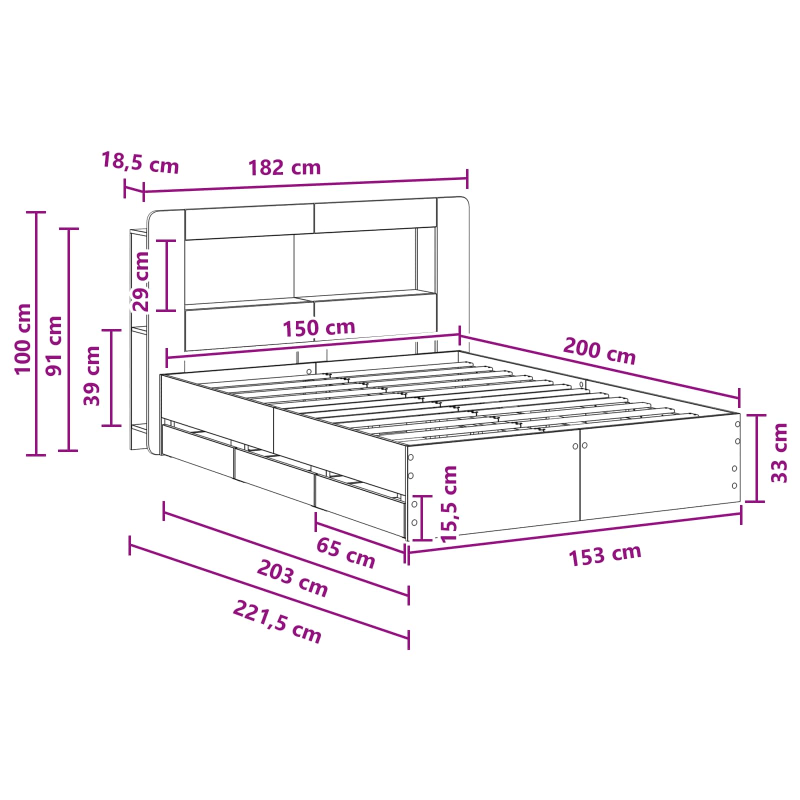 Rám postele s úložným prostorem Betonově šedá 150 x 200 cm - obrázek 10