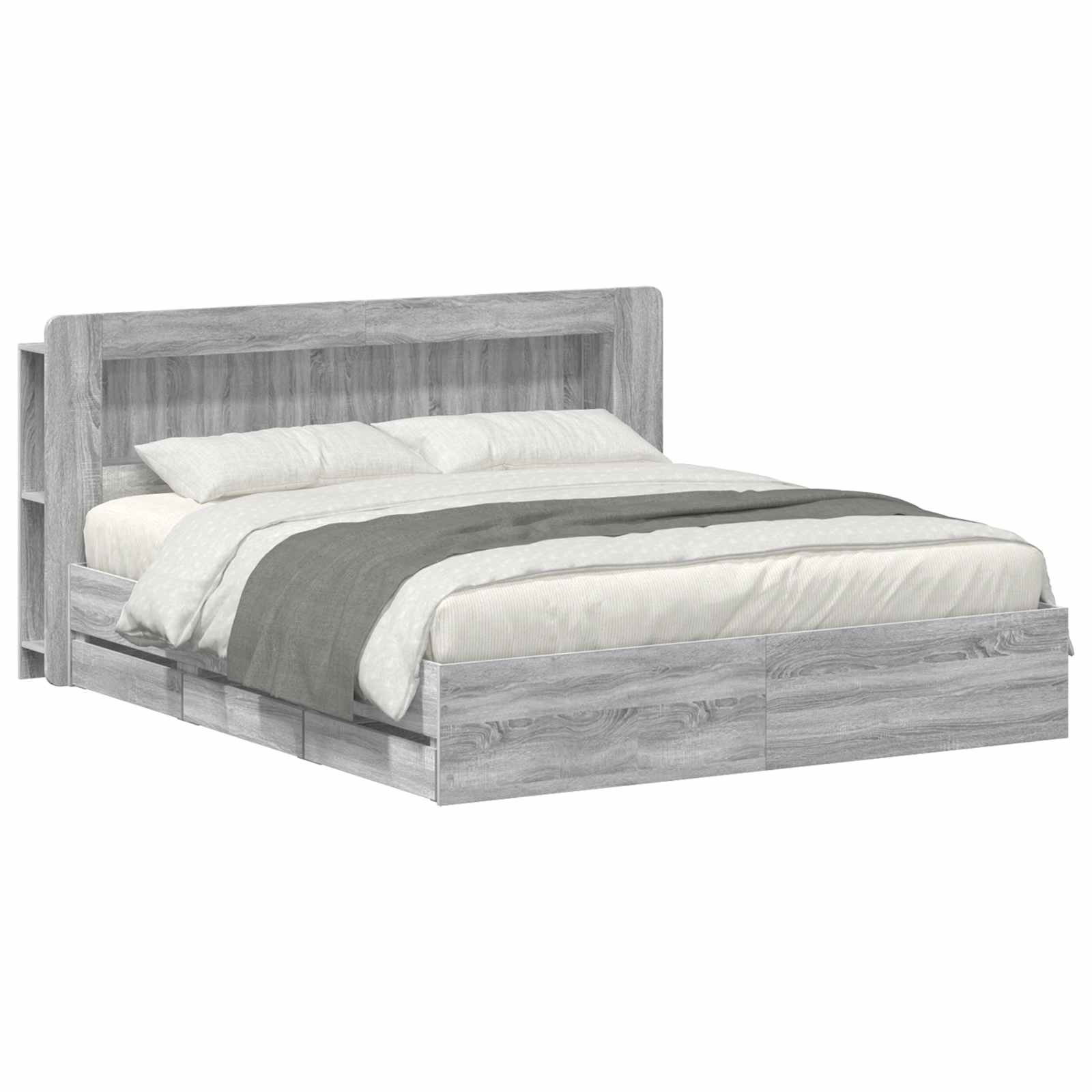vidaXL Bettgestell mit Stauraum Grau Sonoma 200 x 200 cm Holzwerkstoff