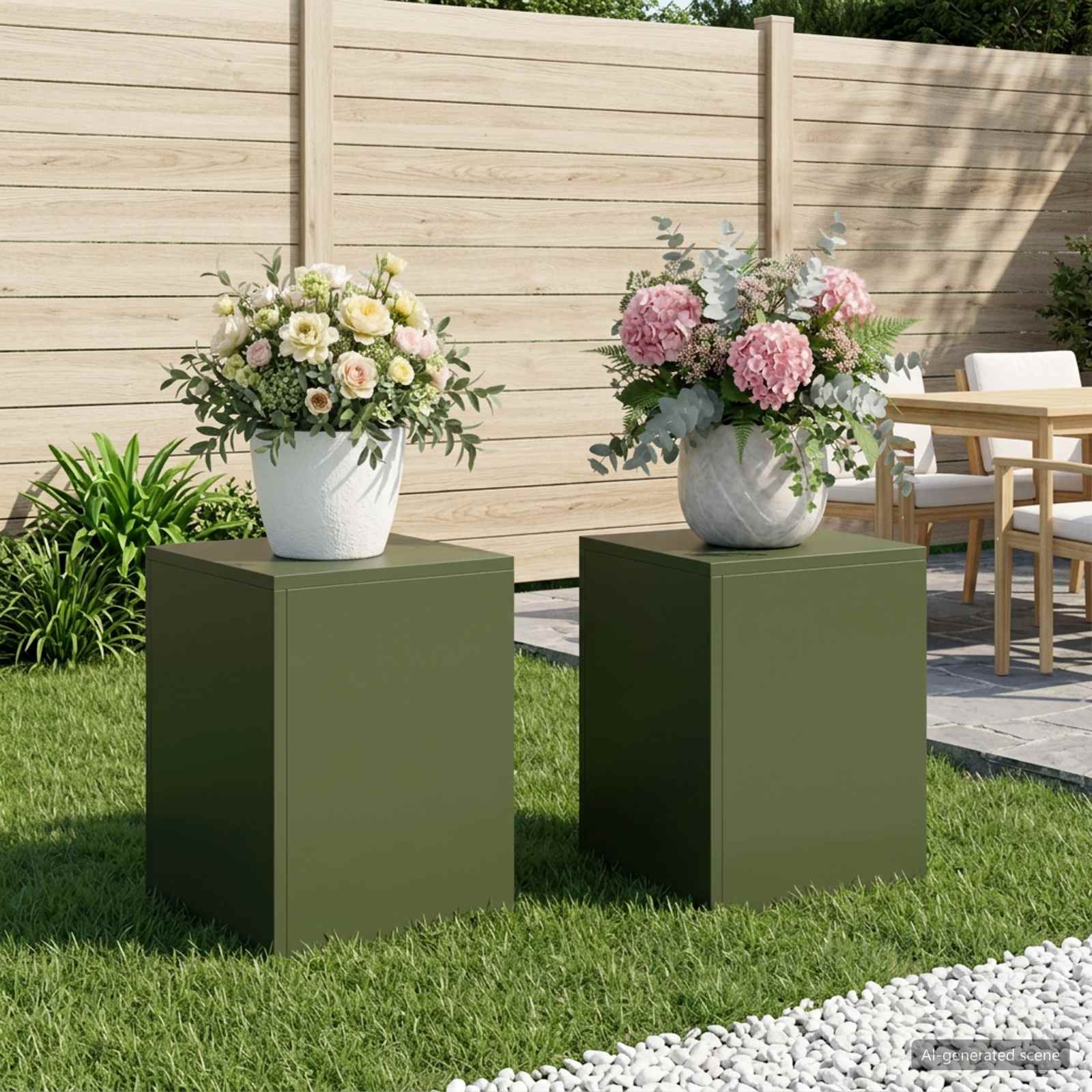 Plantenstandaard 2 pcs Olijfgroen 30 x 30 x 40 cm Staal image 1