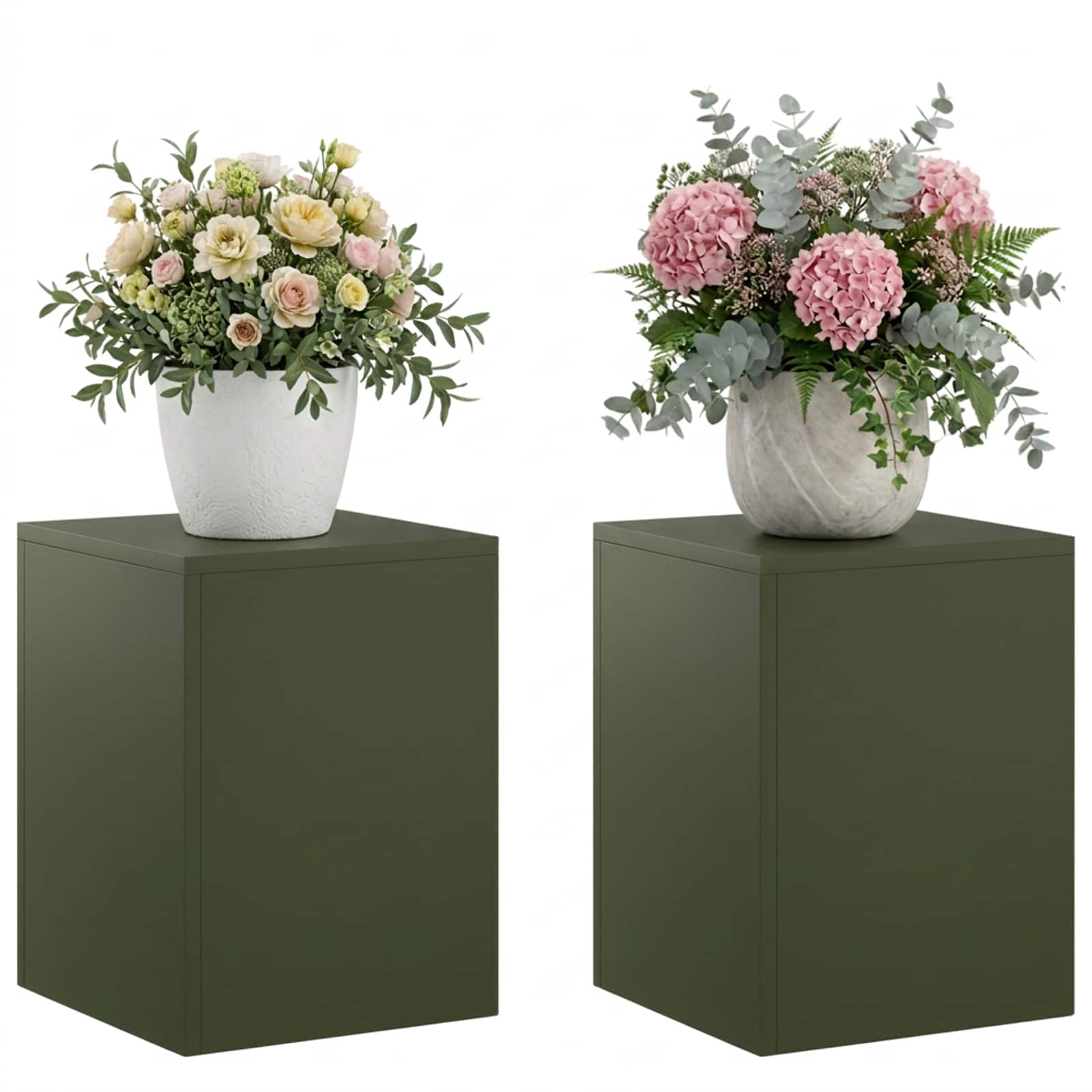 vidaXL - Plantenstand - 2 - pcs - Olijfgroen - 30 - x - 30 - x - 40 - cm - Staal
