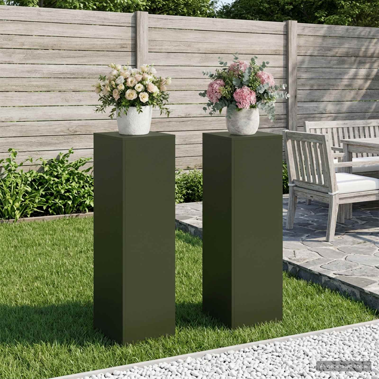 Plantenstandaard 2 pcs Olijfgroen 30 x 30 x 100 cm Staal image 1