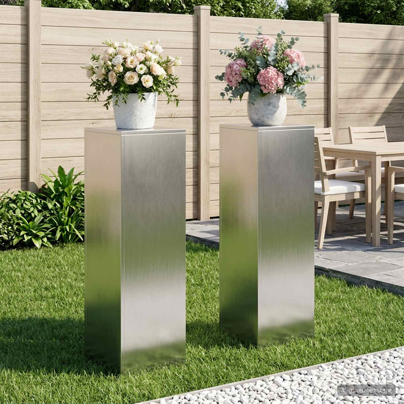 vidaXL Planteholder 2 pcs Sølv 30 x 30 x 100 cm Stål