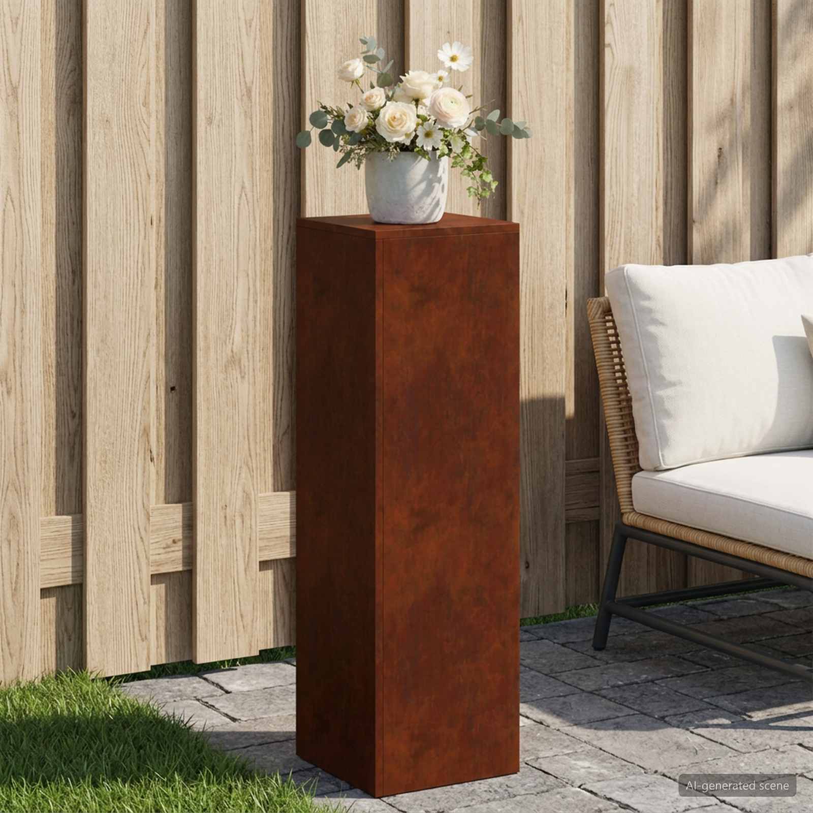Plantenstandaard Roestkleurig 30 x 30 x 100 cm weervast staal image 1