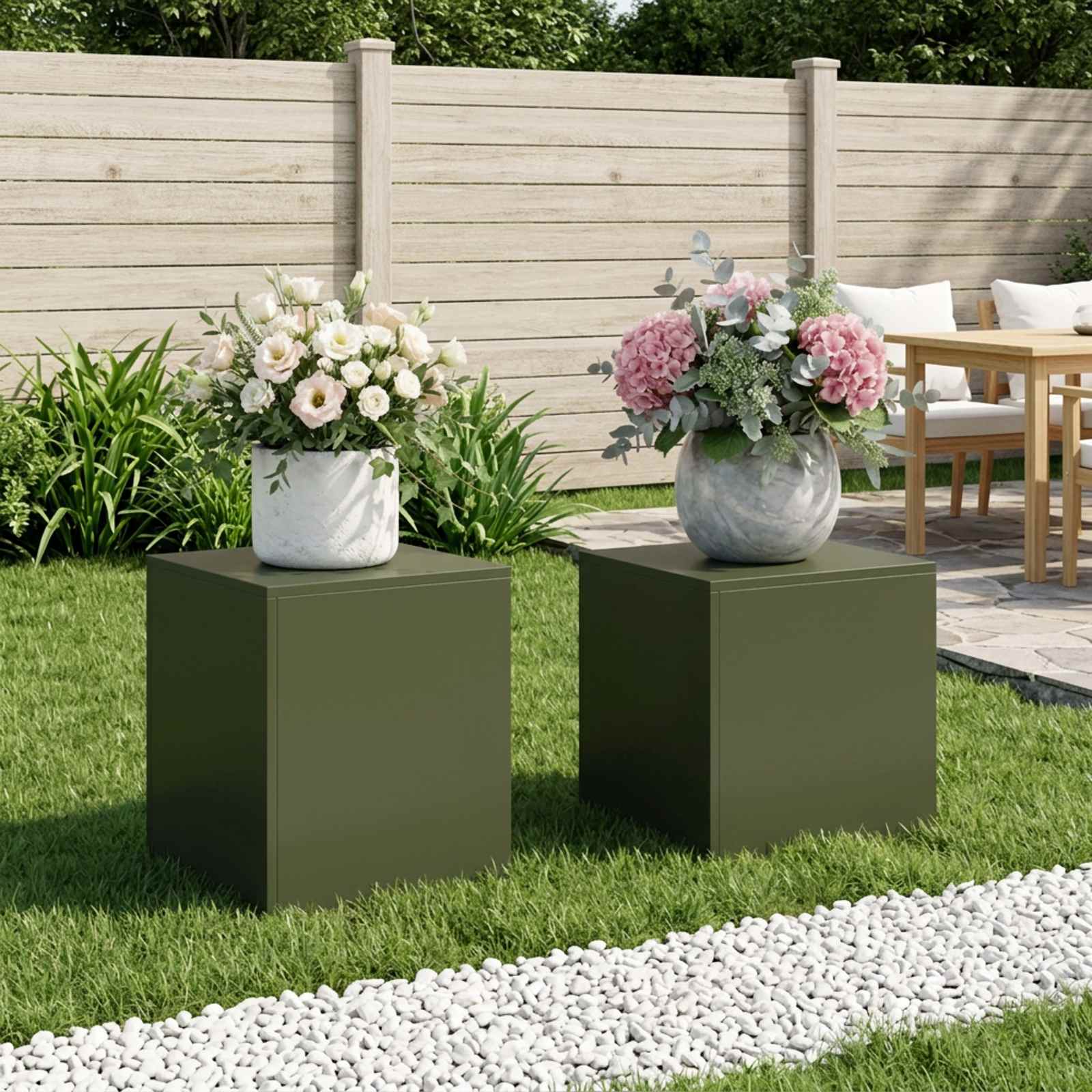 Plantenstandaard 2 pcs Olijfgroen 40 x 40 x 40 cm Staal image 1