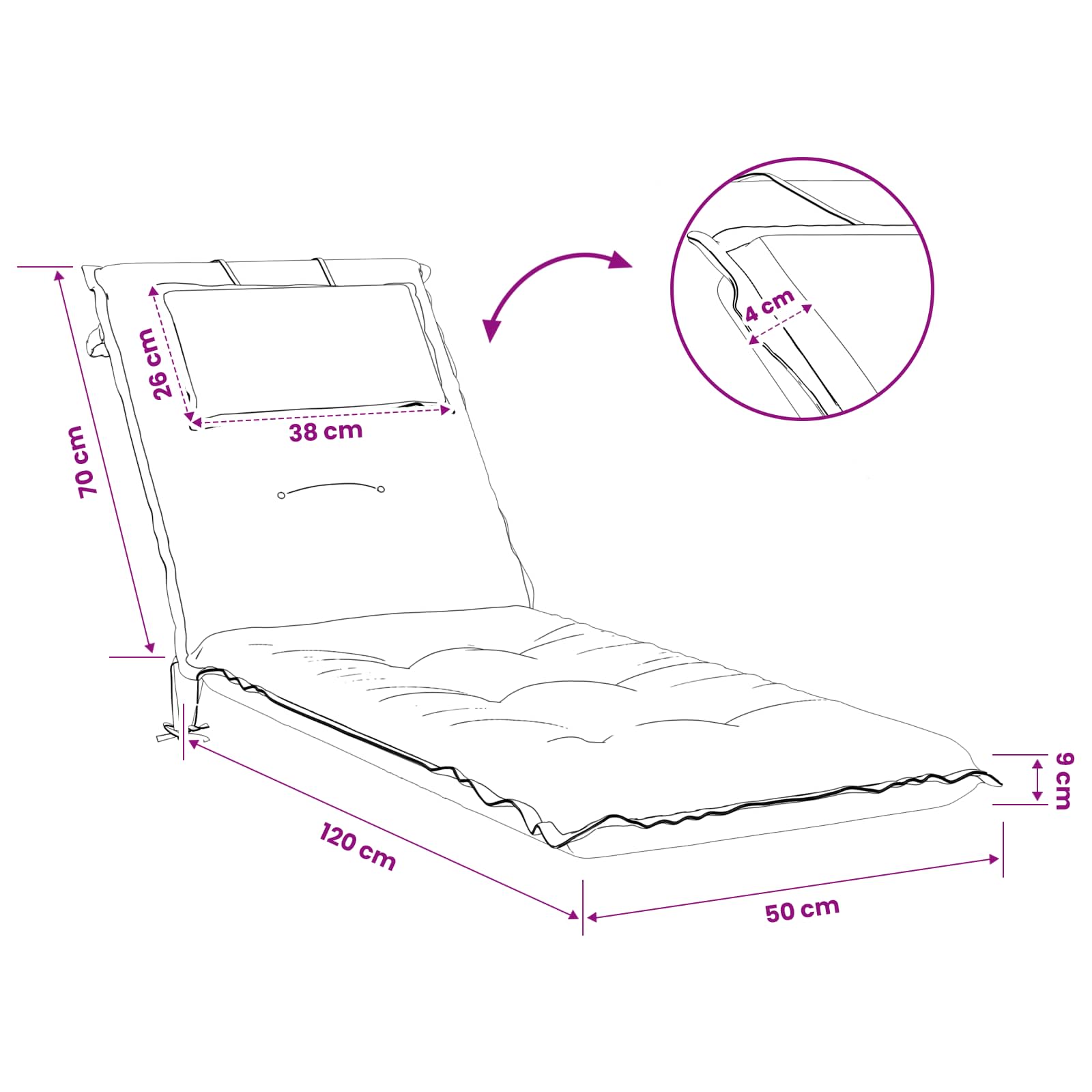 Ligstoel Kussen GEMERT 100% Polyester Zwart 190 x 50 x 9 cm image 9