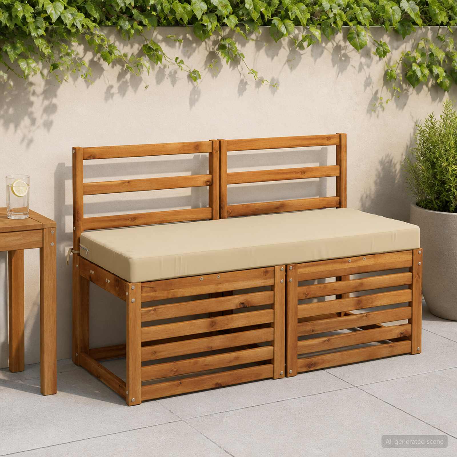vidaXL Bænkepuder SOEST 2 stk. 100% polyester Beige 110 x 50 x 8 cm