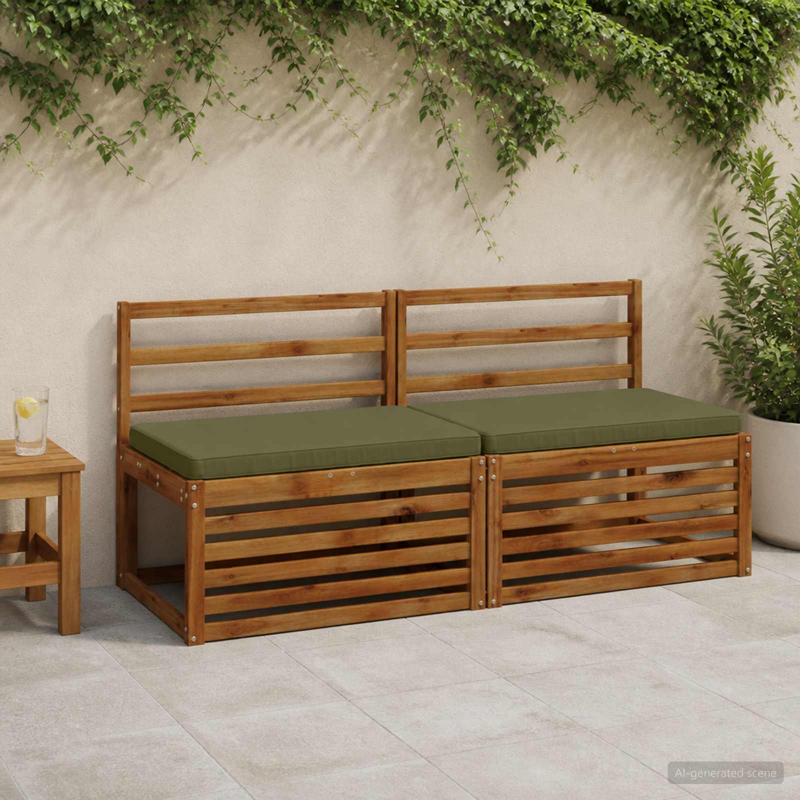2-delige Bankkussens VUGHT 2 st 100% Polyester Olijfgroen image 1