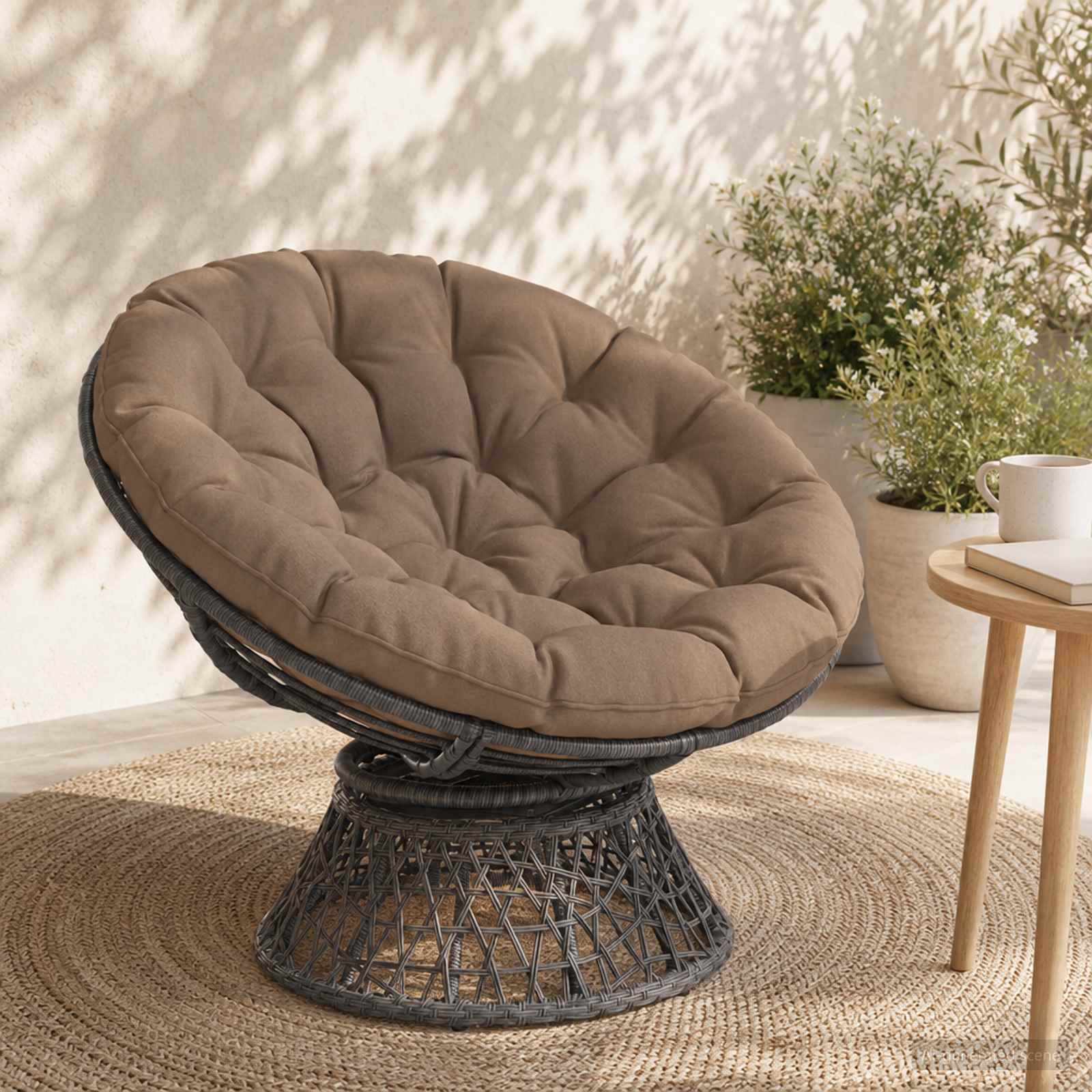 Papasan Stoel Kussen VIANEN 100% Polyester Taupe Ø 100 x 12 cm image 1