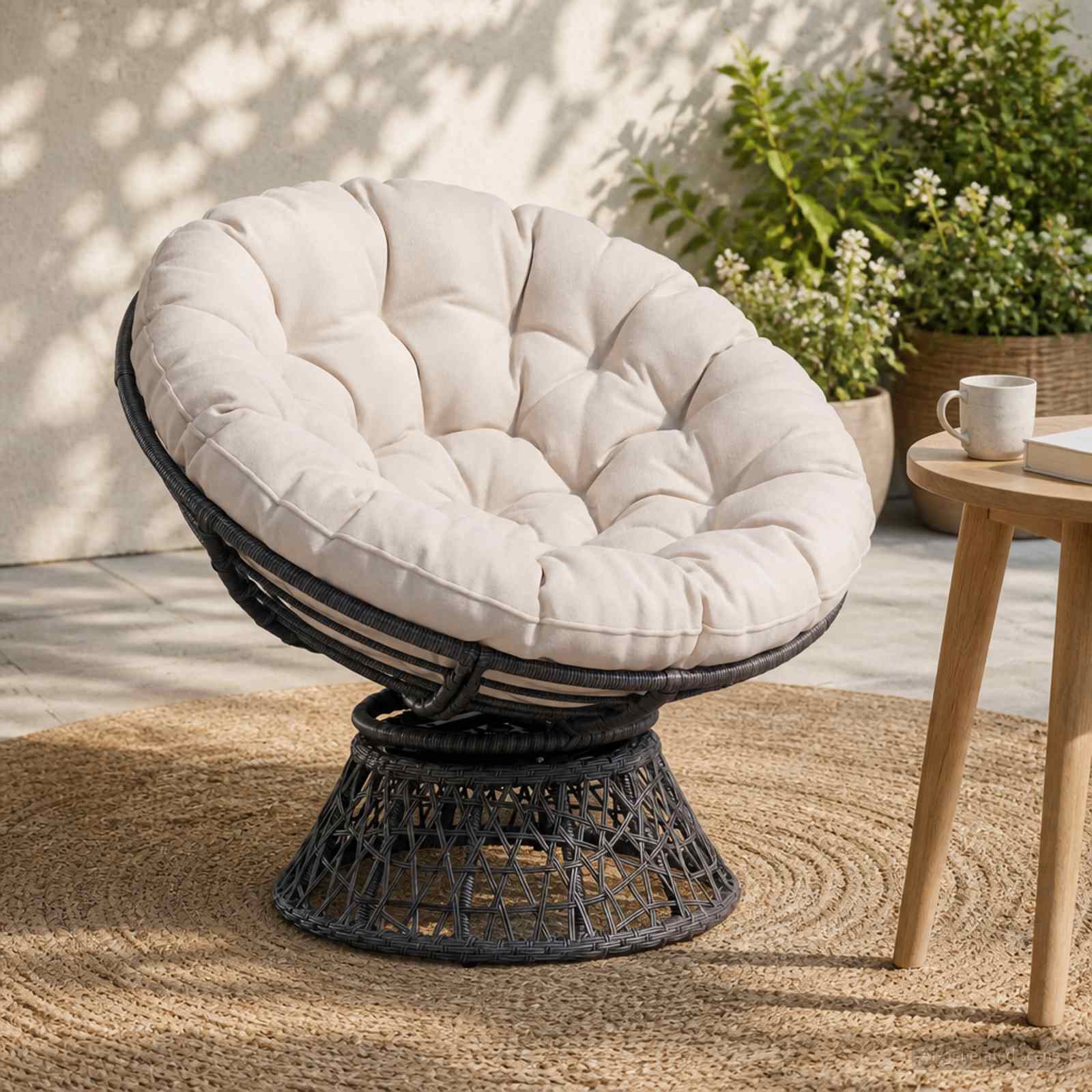 vidaXL Papasan stolspude VIANEN 100% polyester Hvid Ø 130 x 12 cm