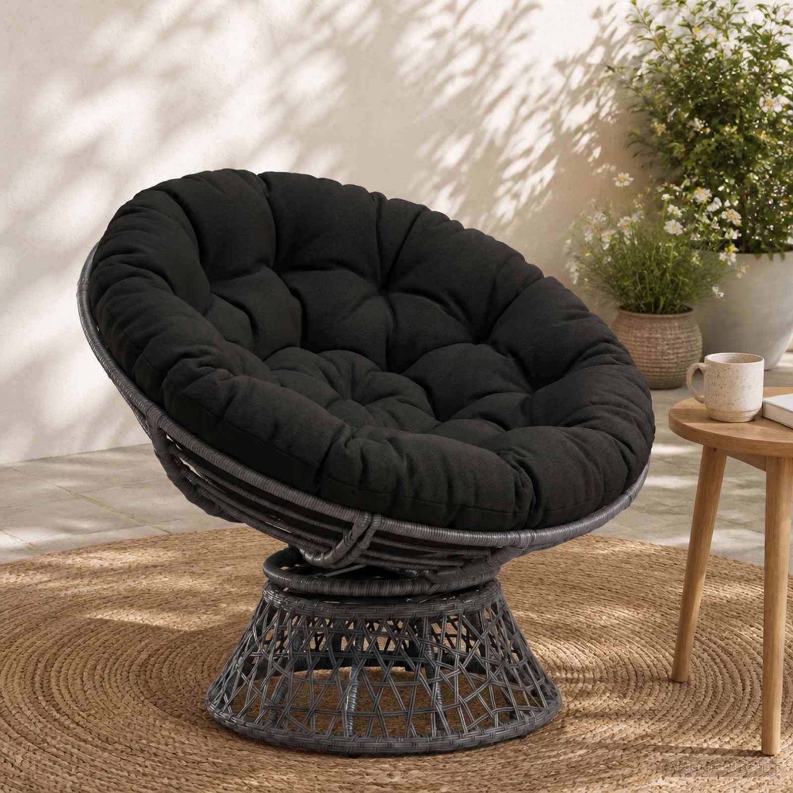 vidaXL Papasan stolspude VIANEN 100% polyester Sort Ø 130 x 12 cm