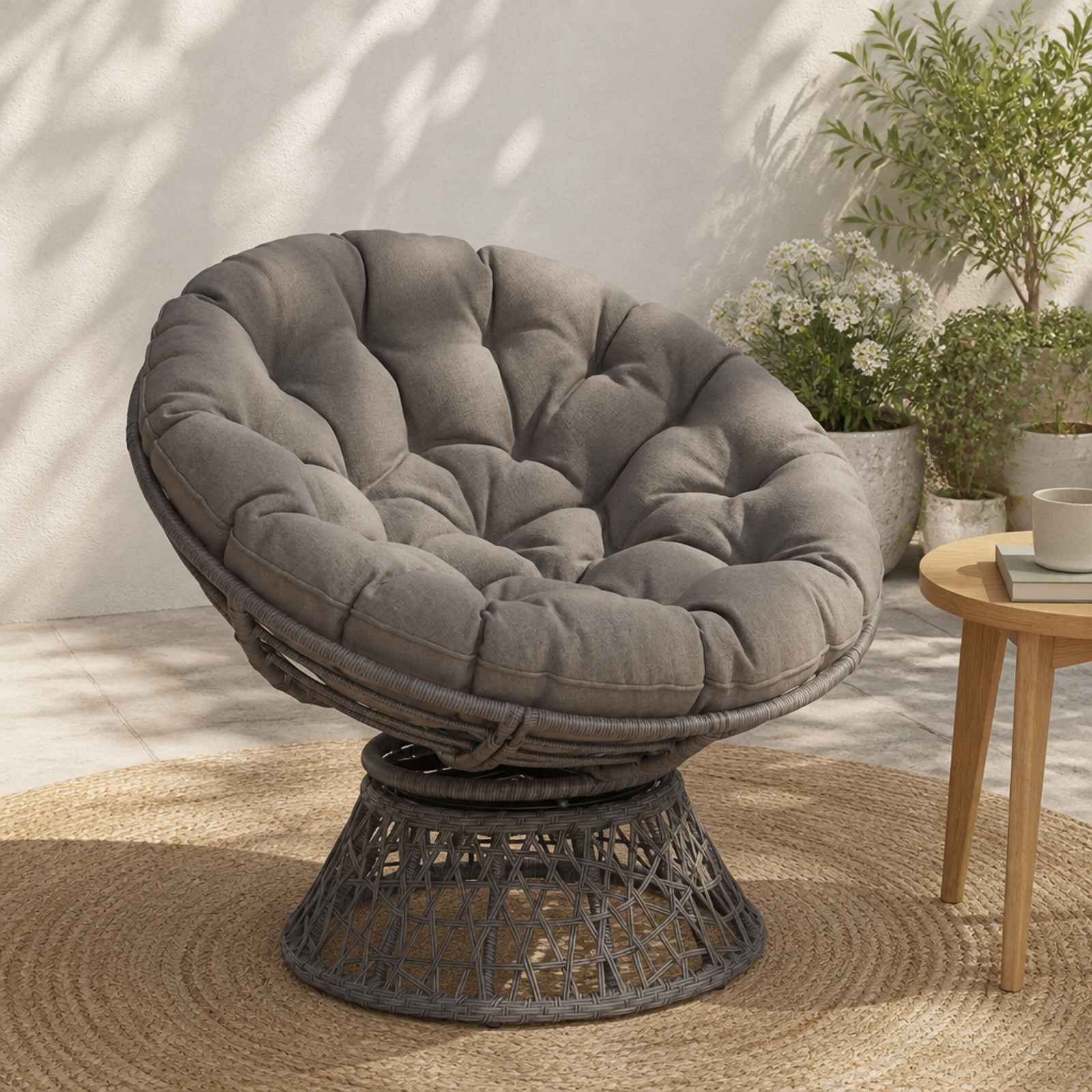 vidaXL Papasan stolspude VIANEN 100% polyester Grå Ø 120 x 12 cm