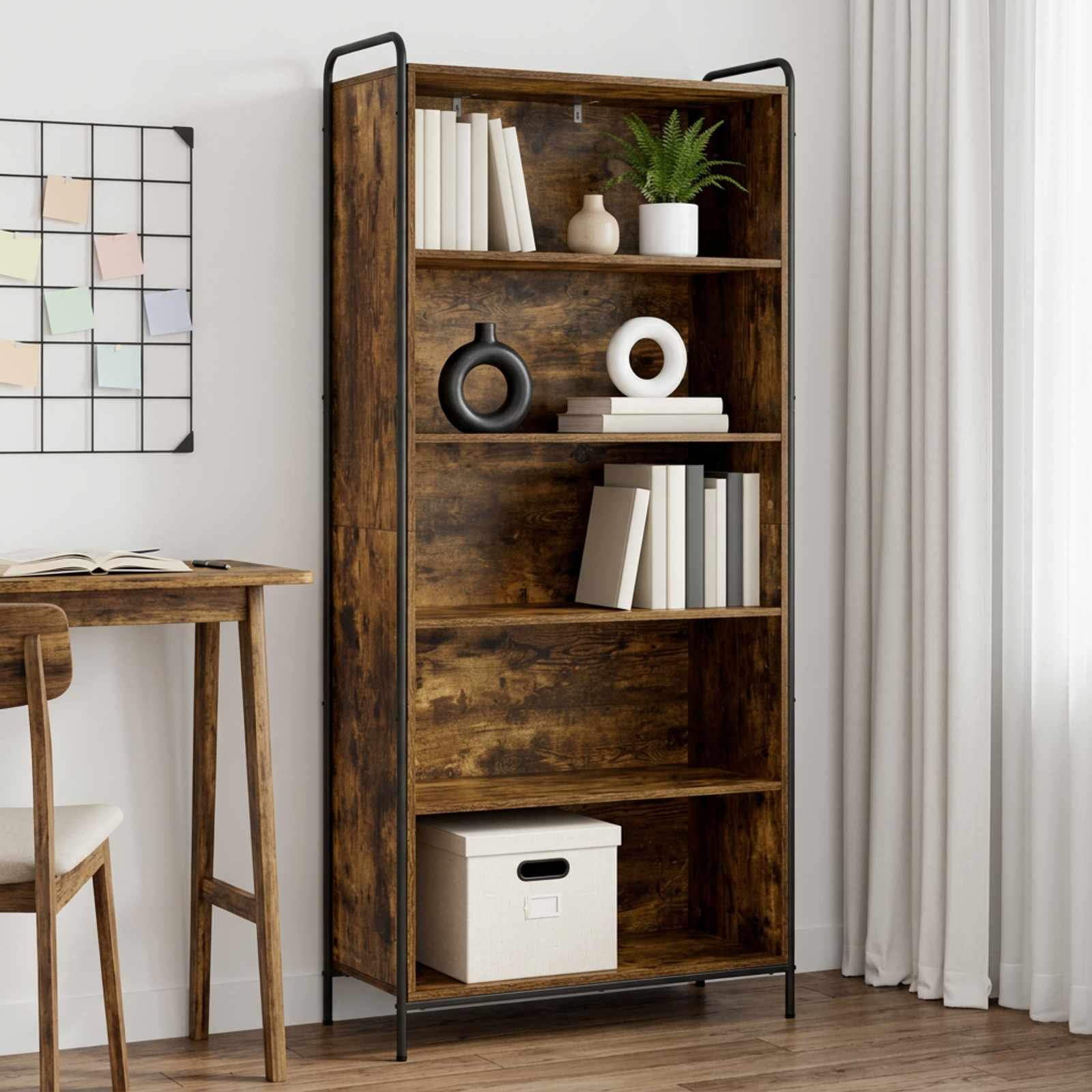 vidaXL Bogskab 55,5 x 33 x 174 cm Konstrueret træ Røget eg