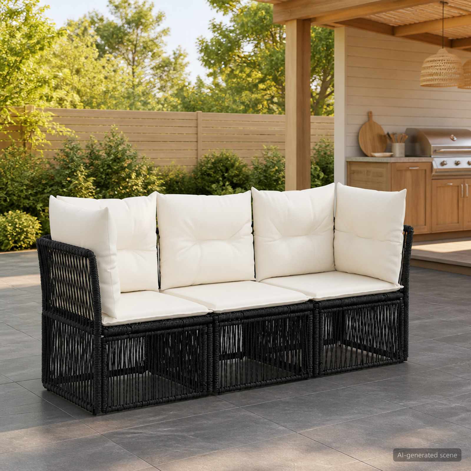 vidaXL Gartensofa-set 3 stk. 3-Sitzer Schwarz Poly-Rattan