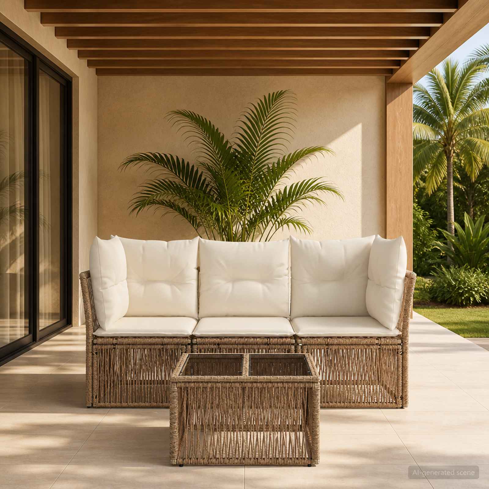 Tuinbankenset 4 pcs Beige poly rattan