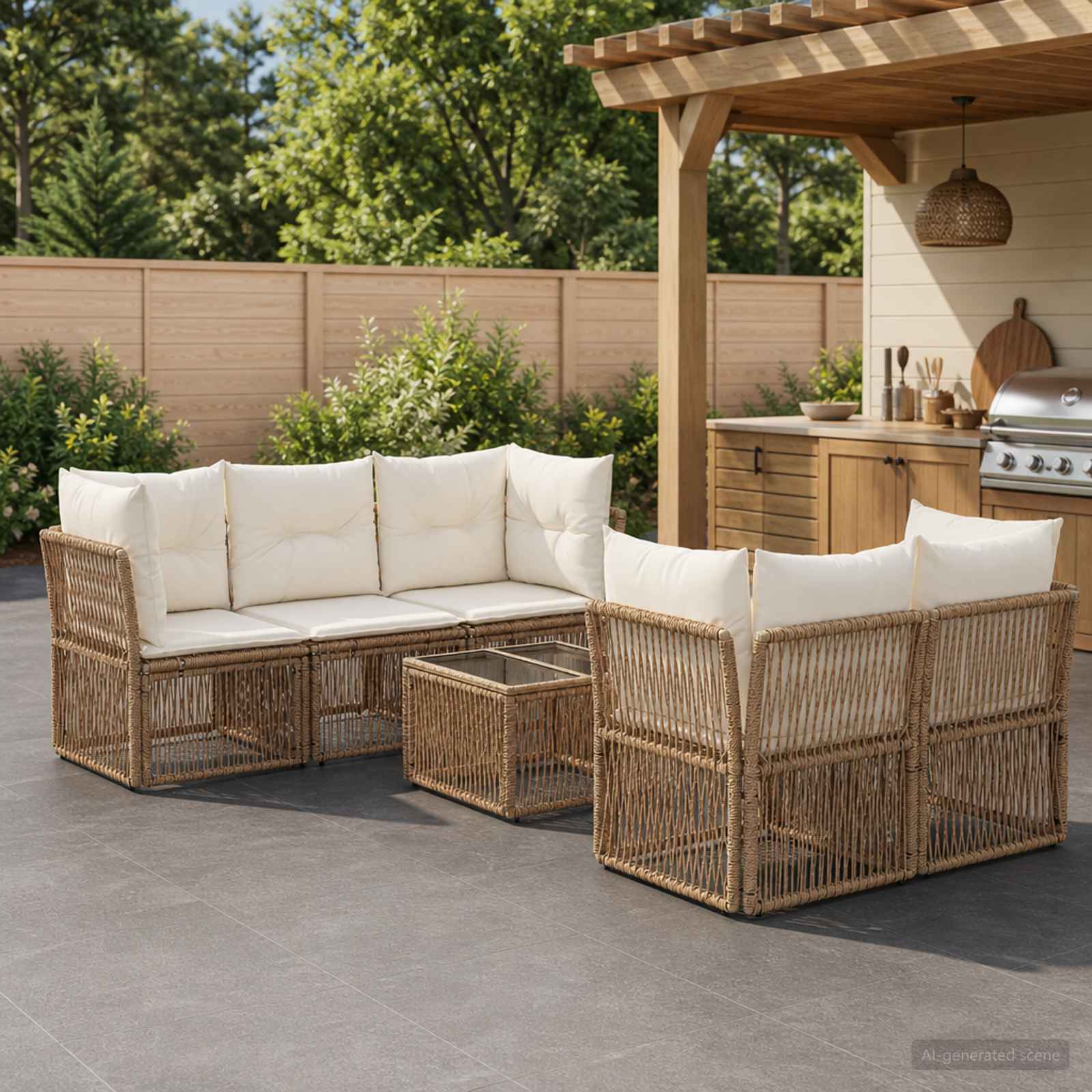 vidaXL Gartensofa-set 6 stk. Beige Poly-Rattan