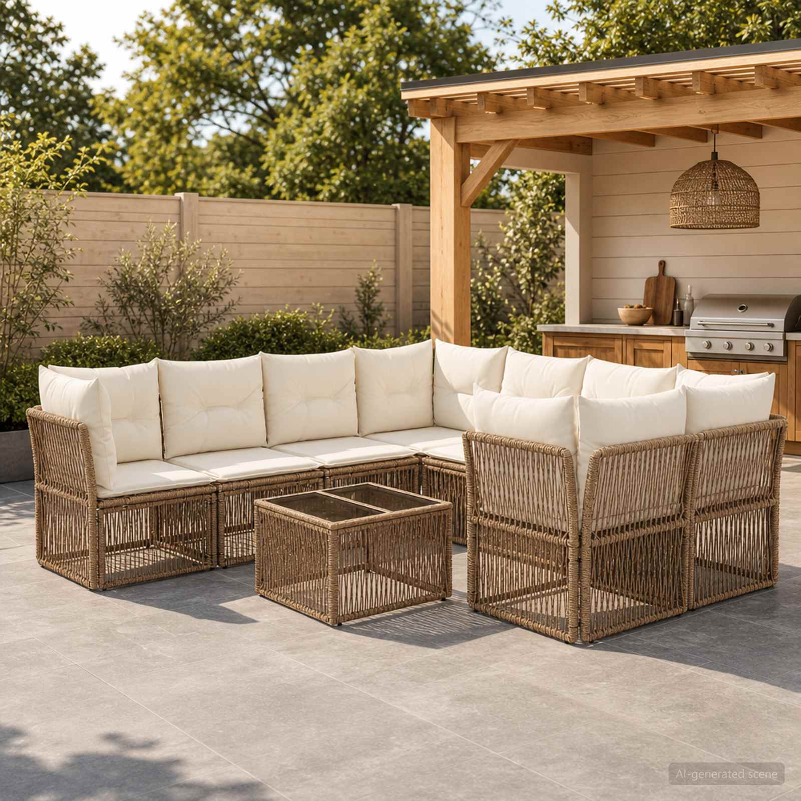 vidaXL Gartensofa-set 9 stk. Beige Poly-Rattan