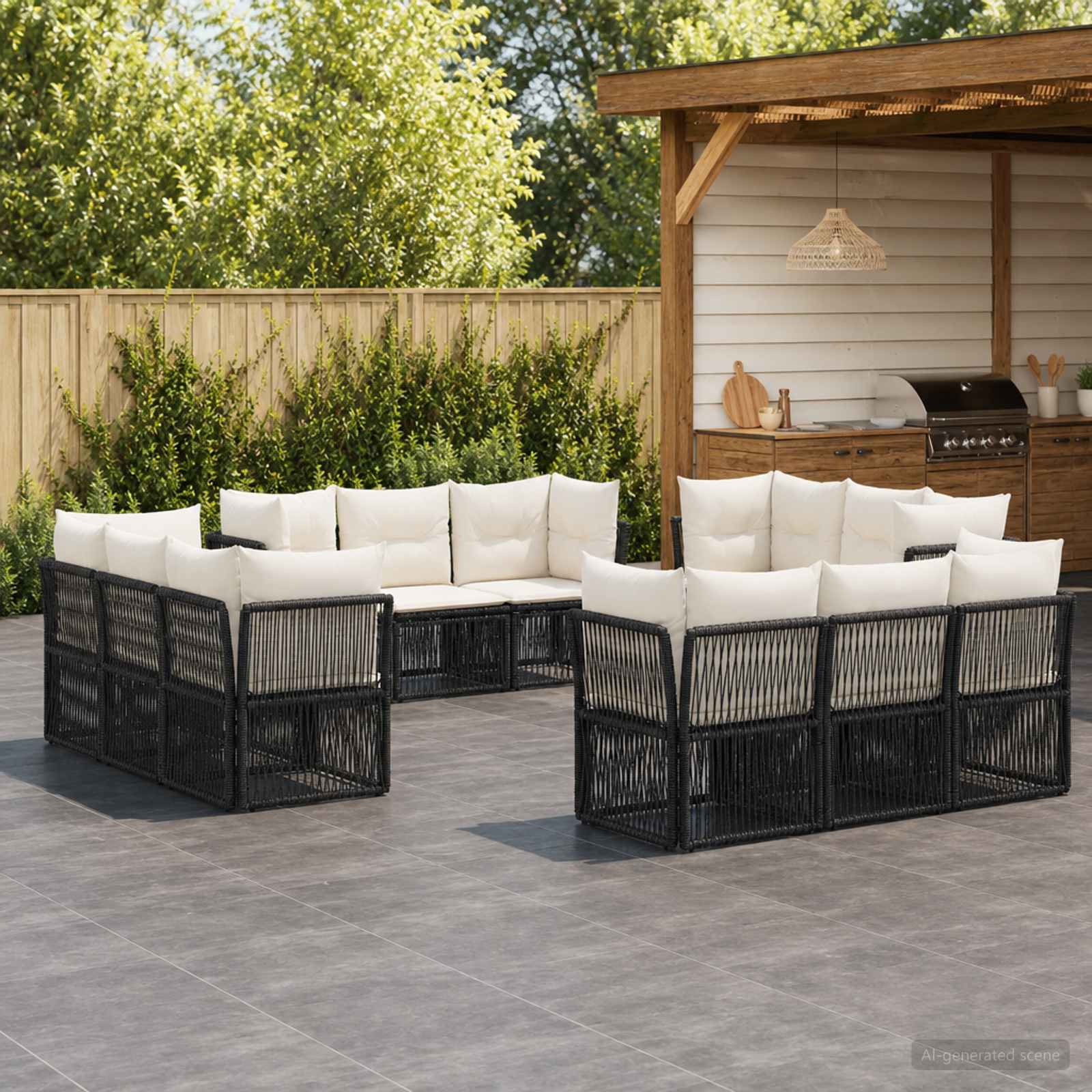 Tuinbankenset 12 pcs Zwart poly rattan – afbeelding 1