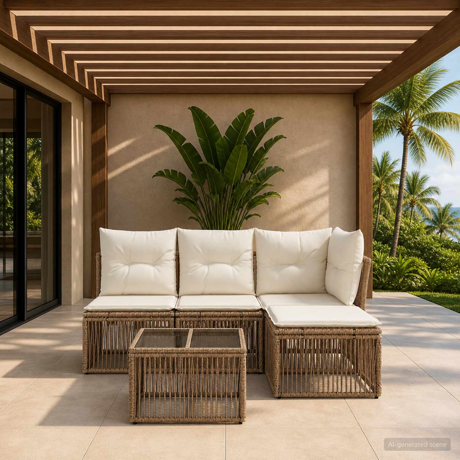 Tuinbankenset 5 pcs Beige poly rattan