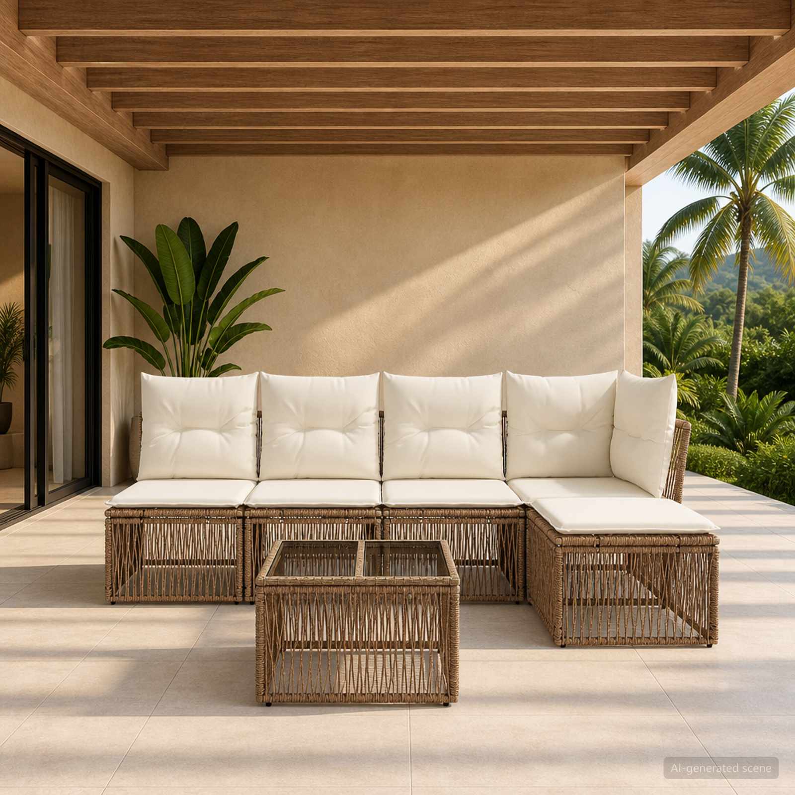 vidaXL Gartensofa-set 6 pcs Beige Poly-Rattan