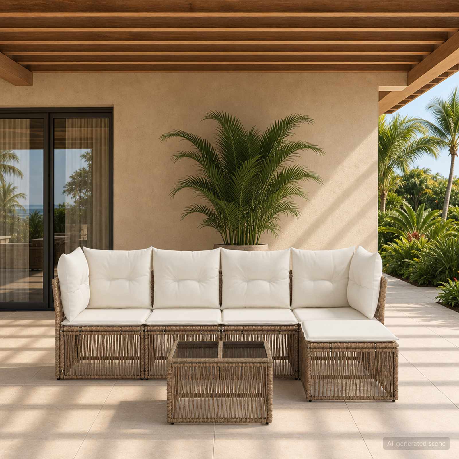 Tuinbankenset 6 pcs Beige poly rattan