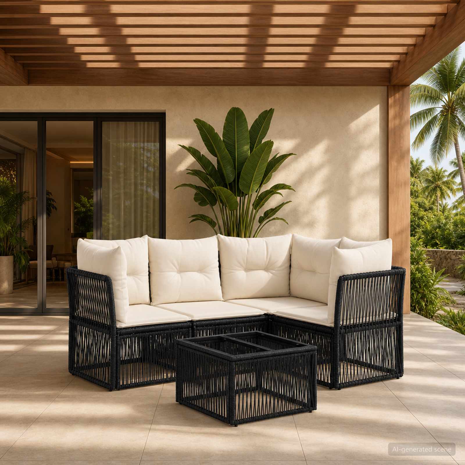 Set Divano da Giardino 5 pcs Nero polyrattan - immagine prodotto
