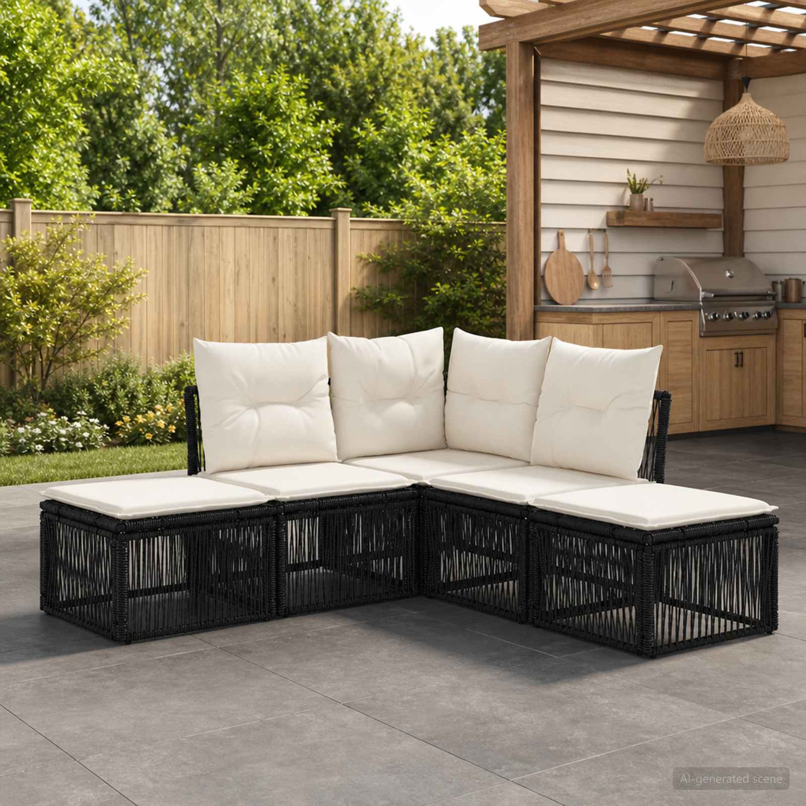 Set Divano da Giardino 5 pcs Nero polyrattan - immagine prodotto