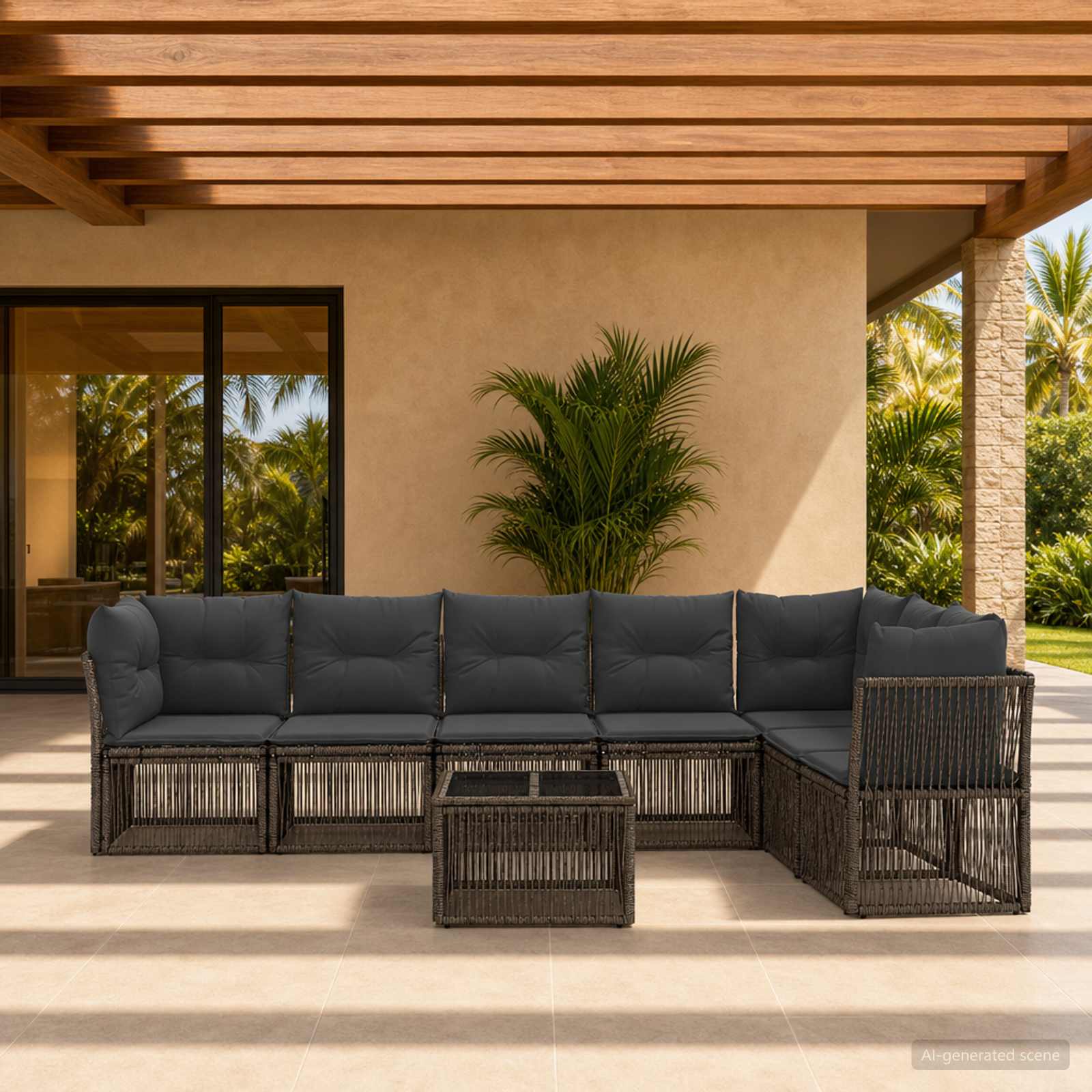 Tuinbankenset 8 pcs Grijs poly rattan