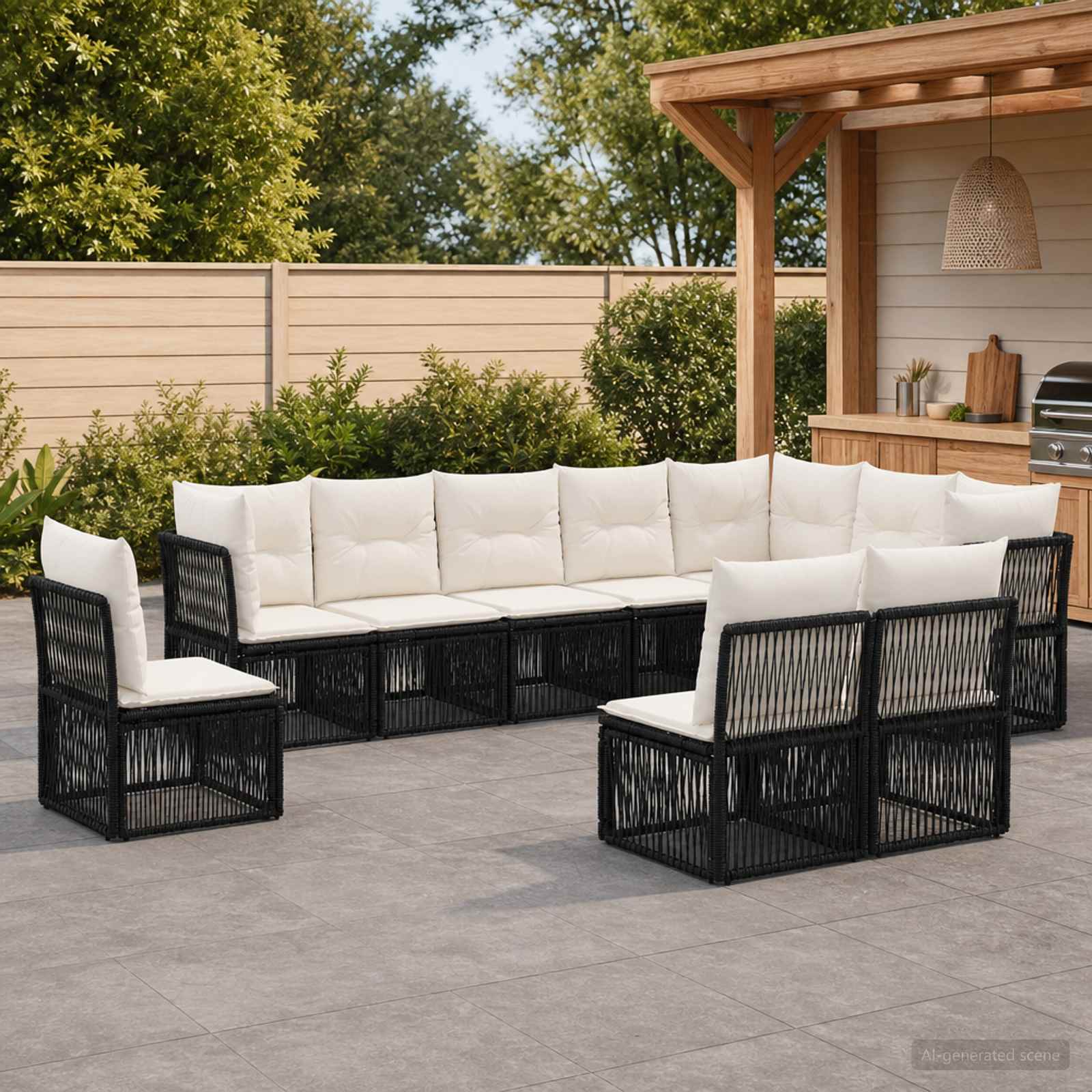 vidaXL Havesofa Sæt 10 stk. 10-personers Sort polyrattan