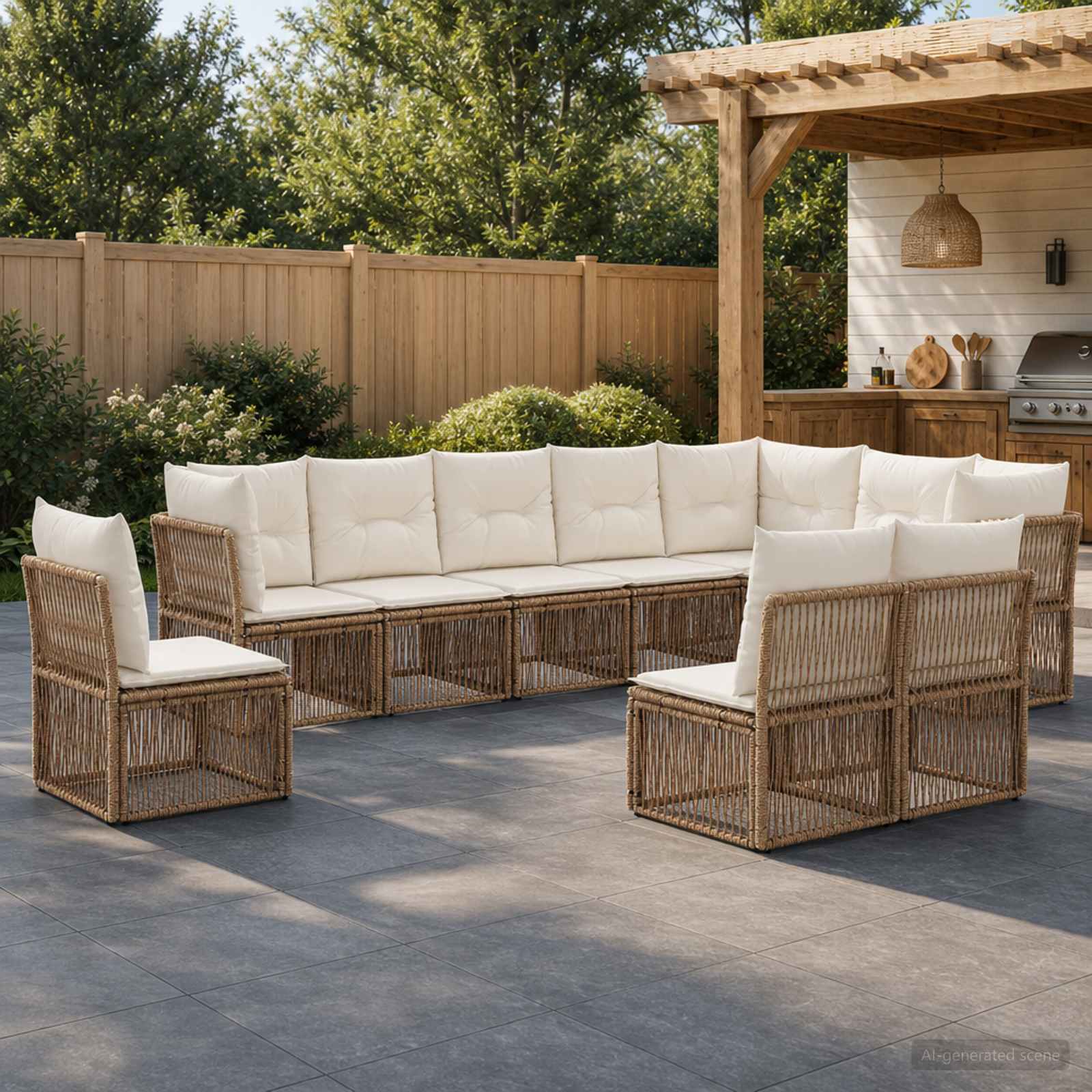 Tuinbankenset 10 pcs Beige poly rattan – afbeelding 1