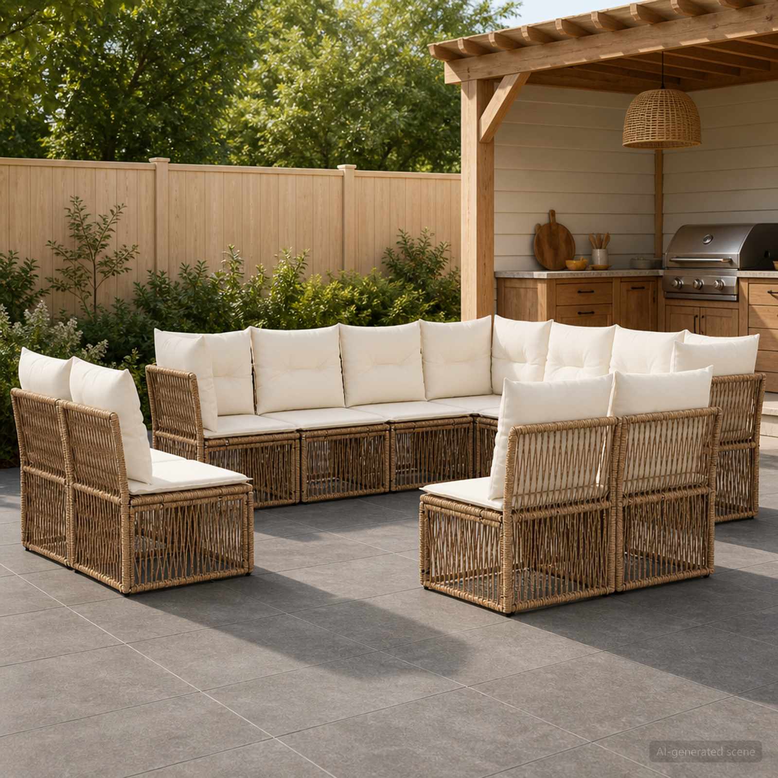 Tuinbankenset 11 pcs Beige poly rattan – afbeelding 1