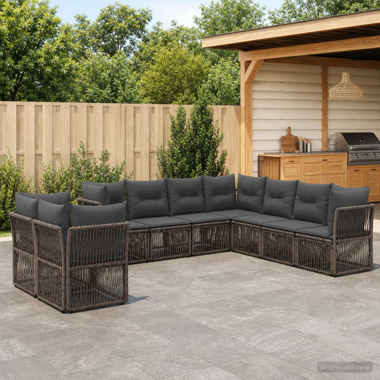 Tuinbankenset 9 pcs Grijs poly rattan – afbeelding 1