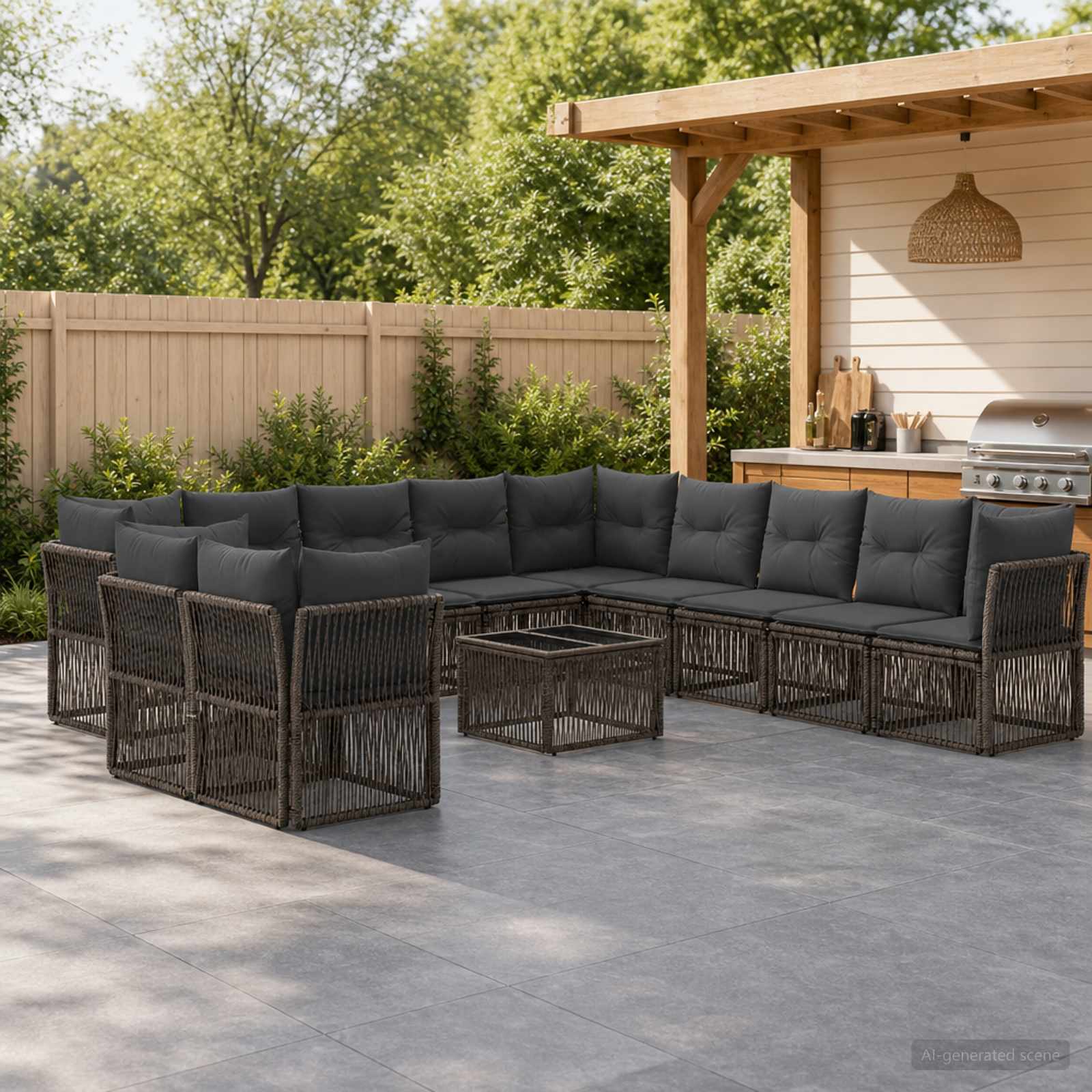Tuinbankenset 12 pcs Grijs poly rattan – afbeelding 1