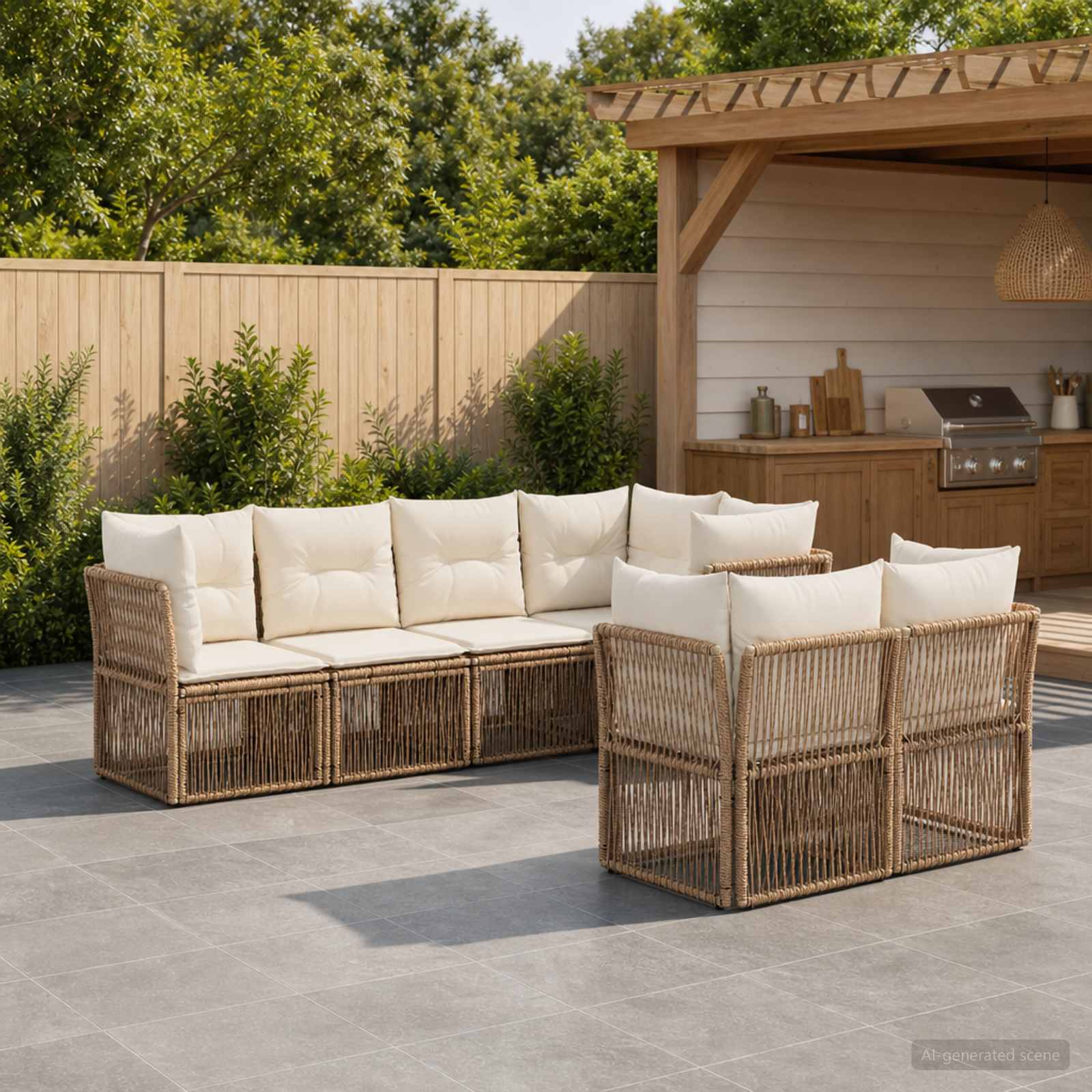 vidaXL Trädgårdsoffset 7 st 7-Antal sittplatser Beige konstrotting