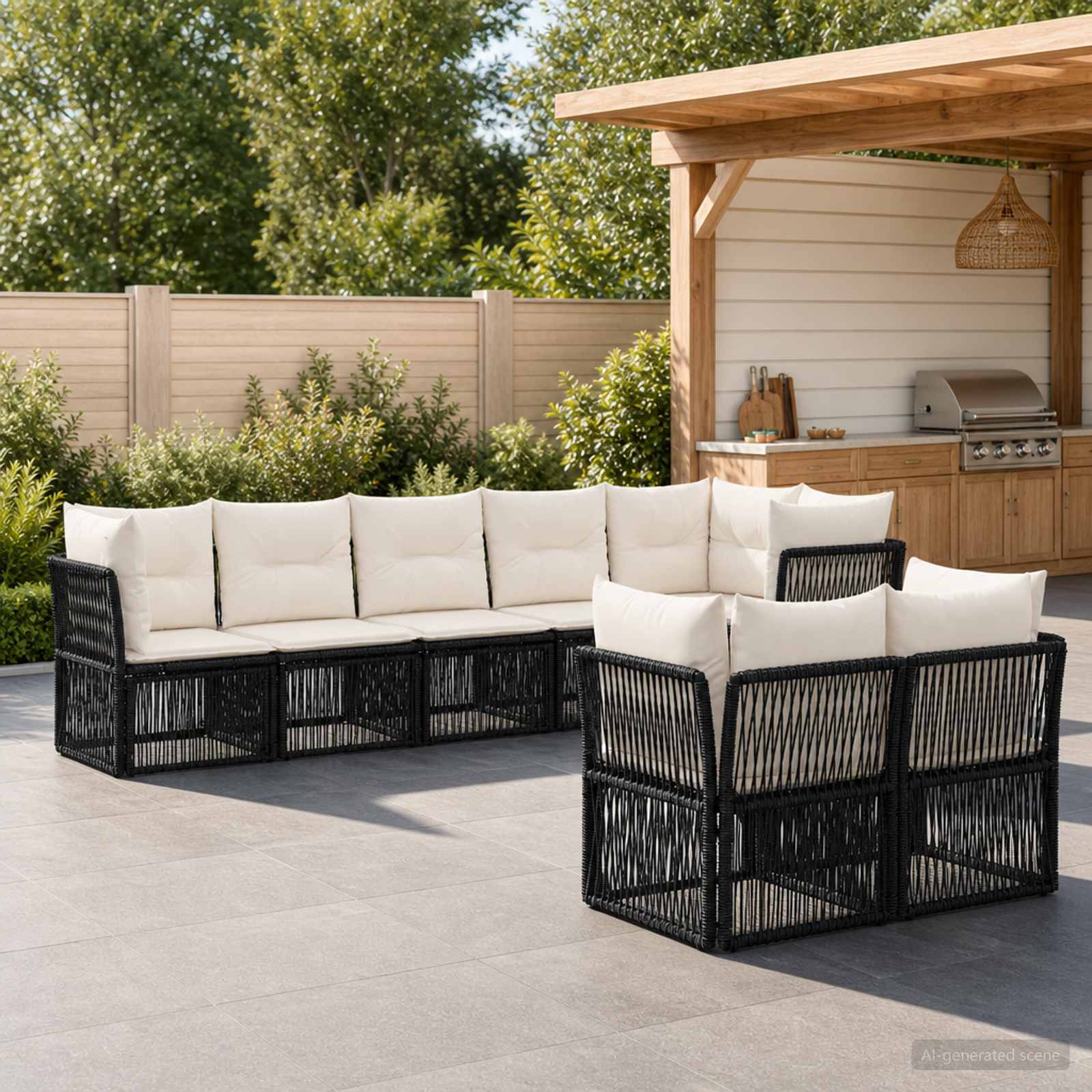 Tuinbankenset 8 pcs Zwart poly rattan – afbeelding 1