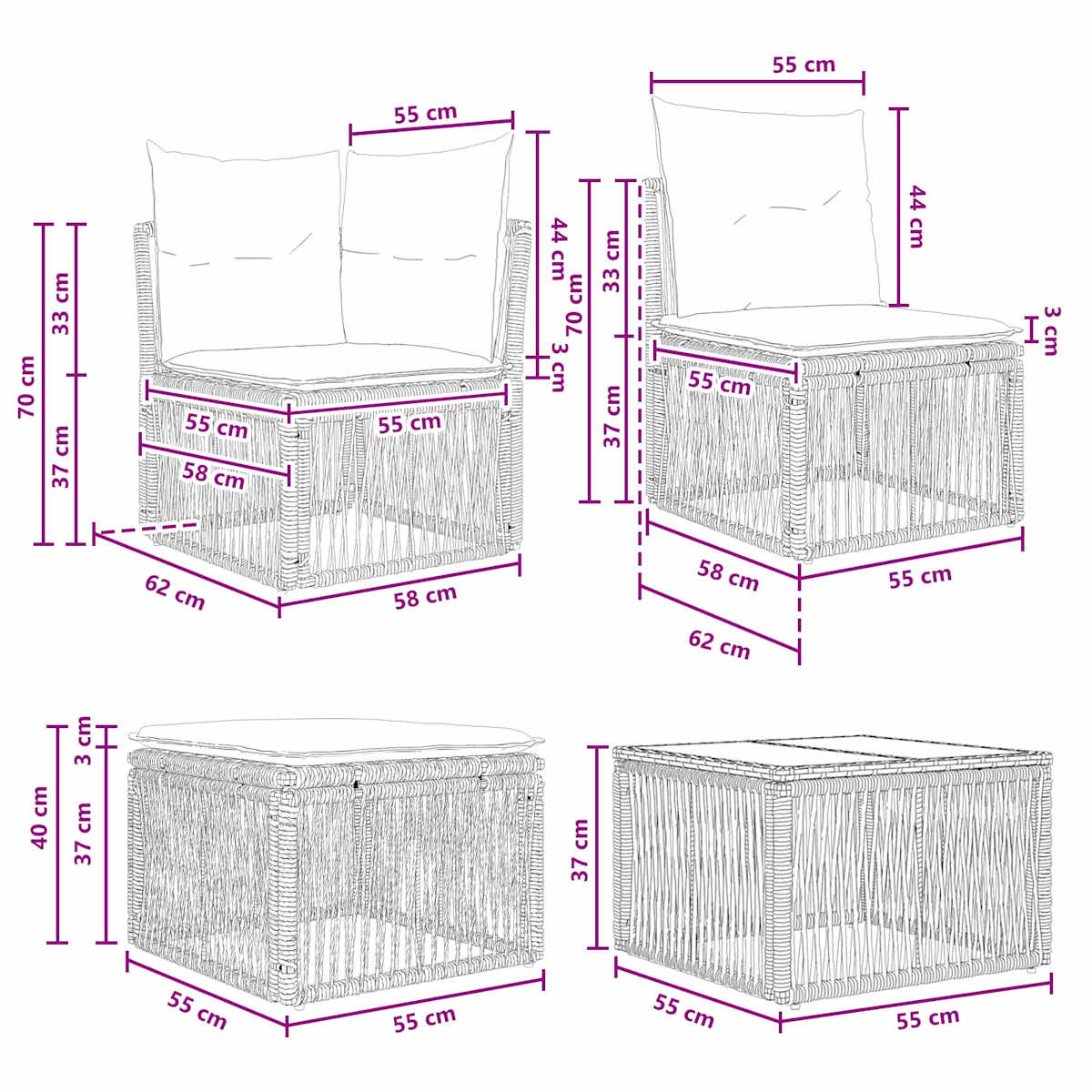 Havesofa Sæt 9 stk. polyrattan - Billede 11
