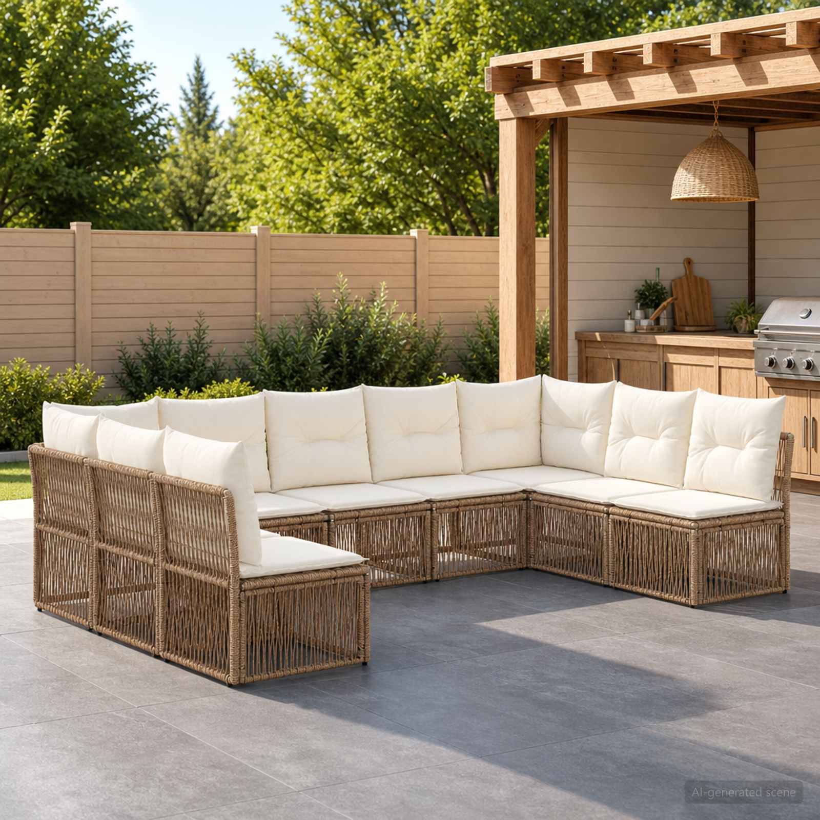 Tuinbankenset 9 pcs Beige poly rattan – afbeelding 1