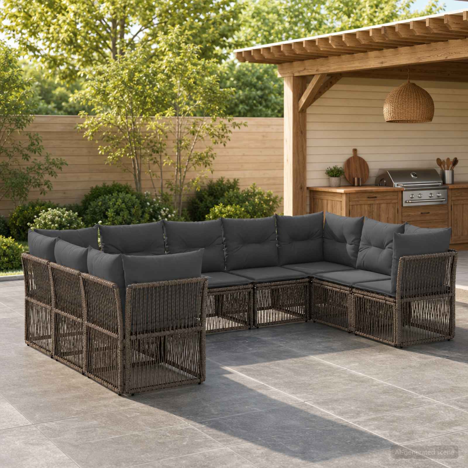Tuinbankenset 9 pcs Grijs poly rattan – afbeelding 1