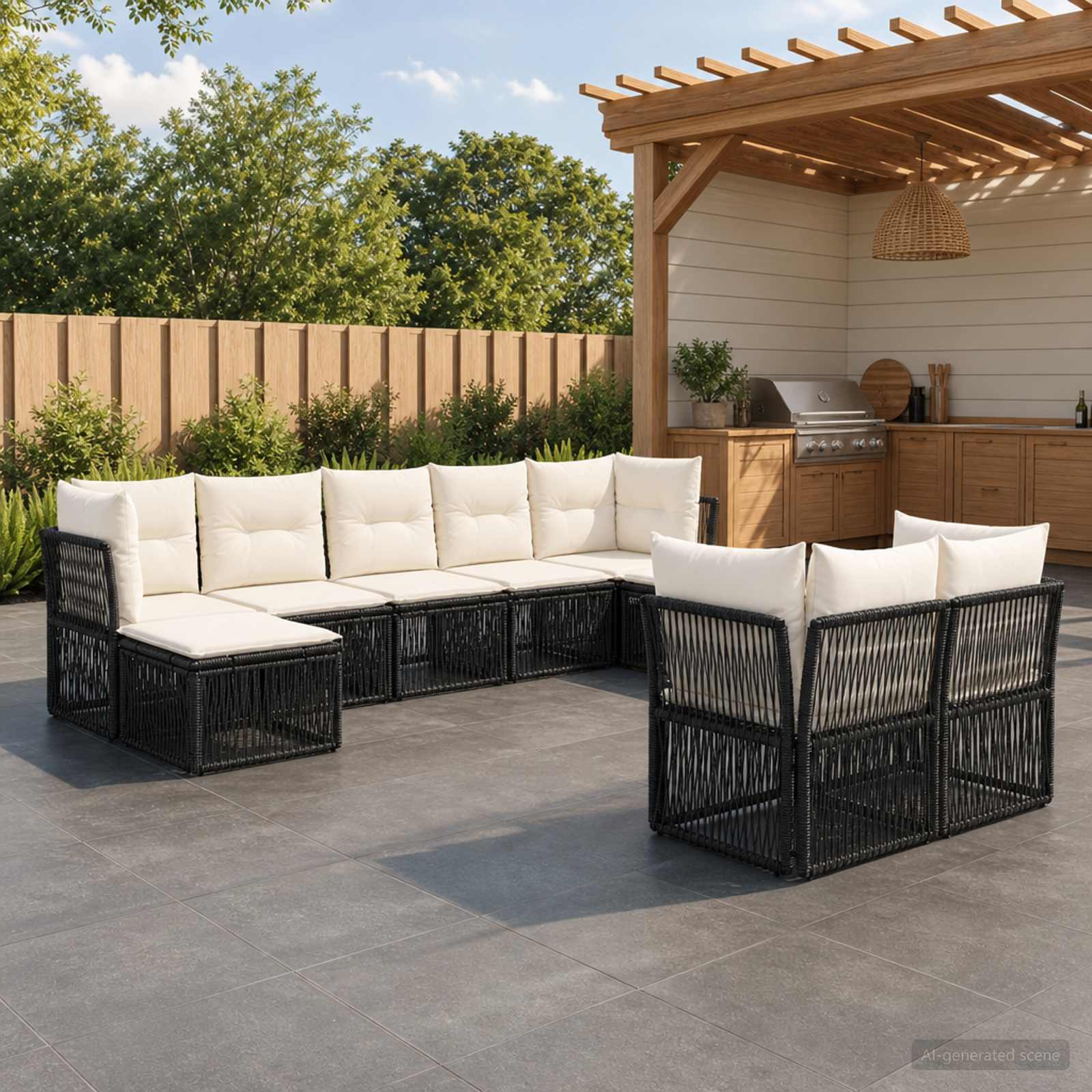 Tuinbankenset 9 pcs Zwart poly rattan – afbeelding 1