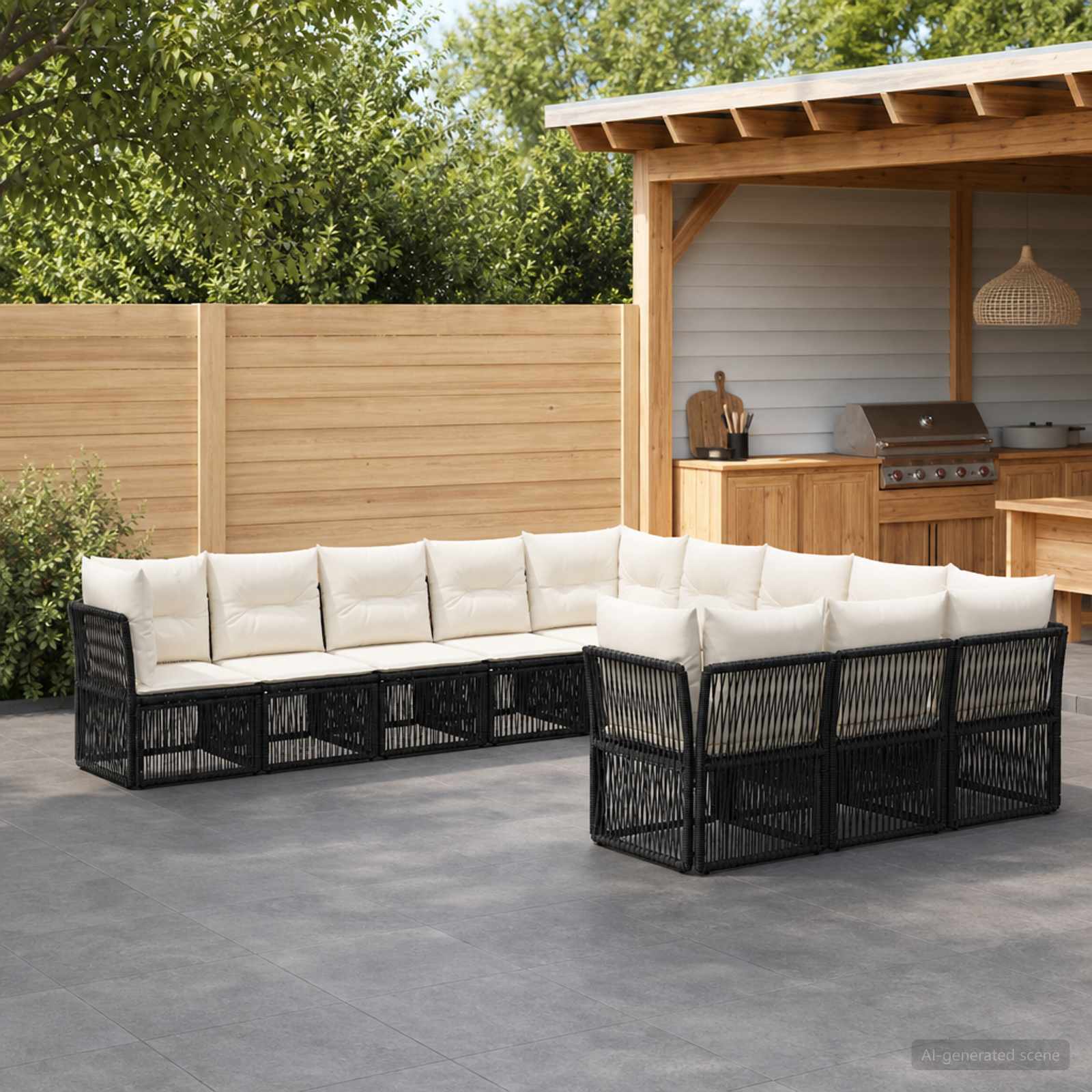 Tuinbankenset 11 pcs Zwart poly rattan – afbeelding 1