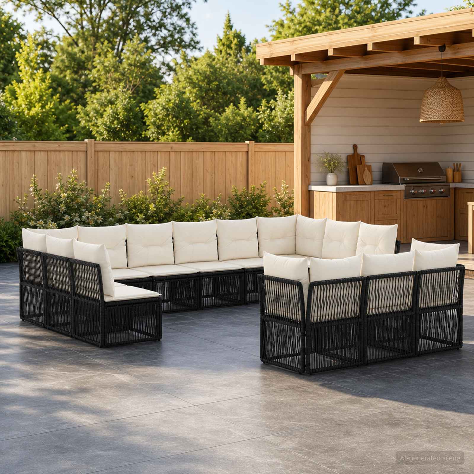 Tuinbankenset 13 pcs Zwart poly rattan – afbeelding 1