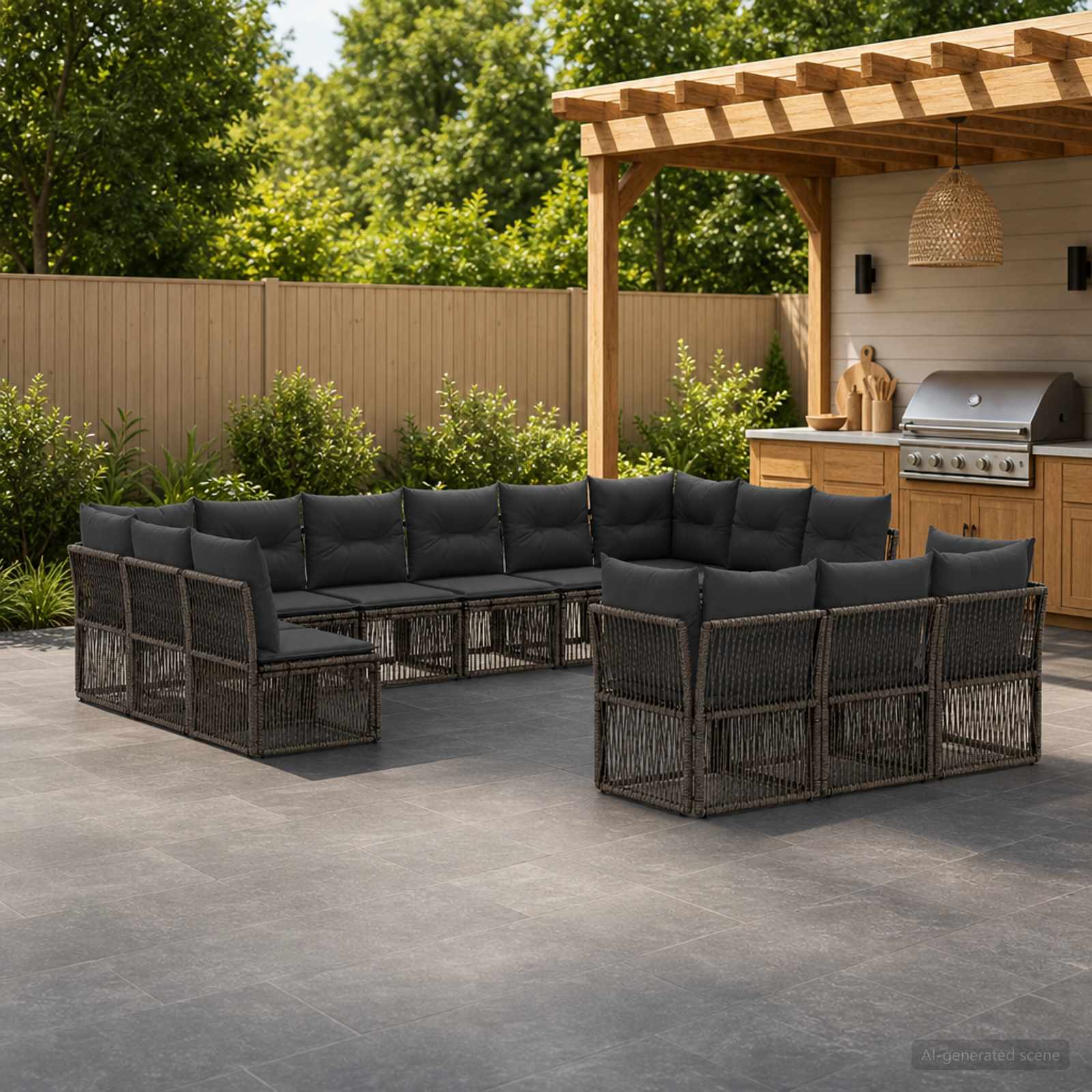 Tuinbankenset 13 pcs Grijs poly rattan – afbeelding 1