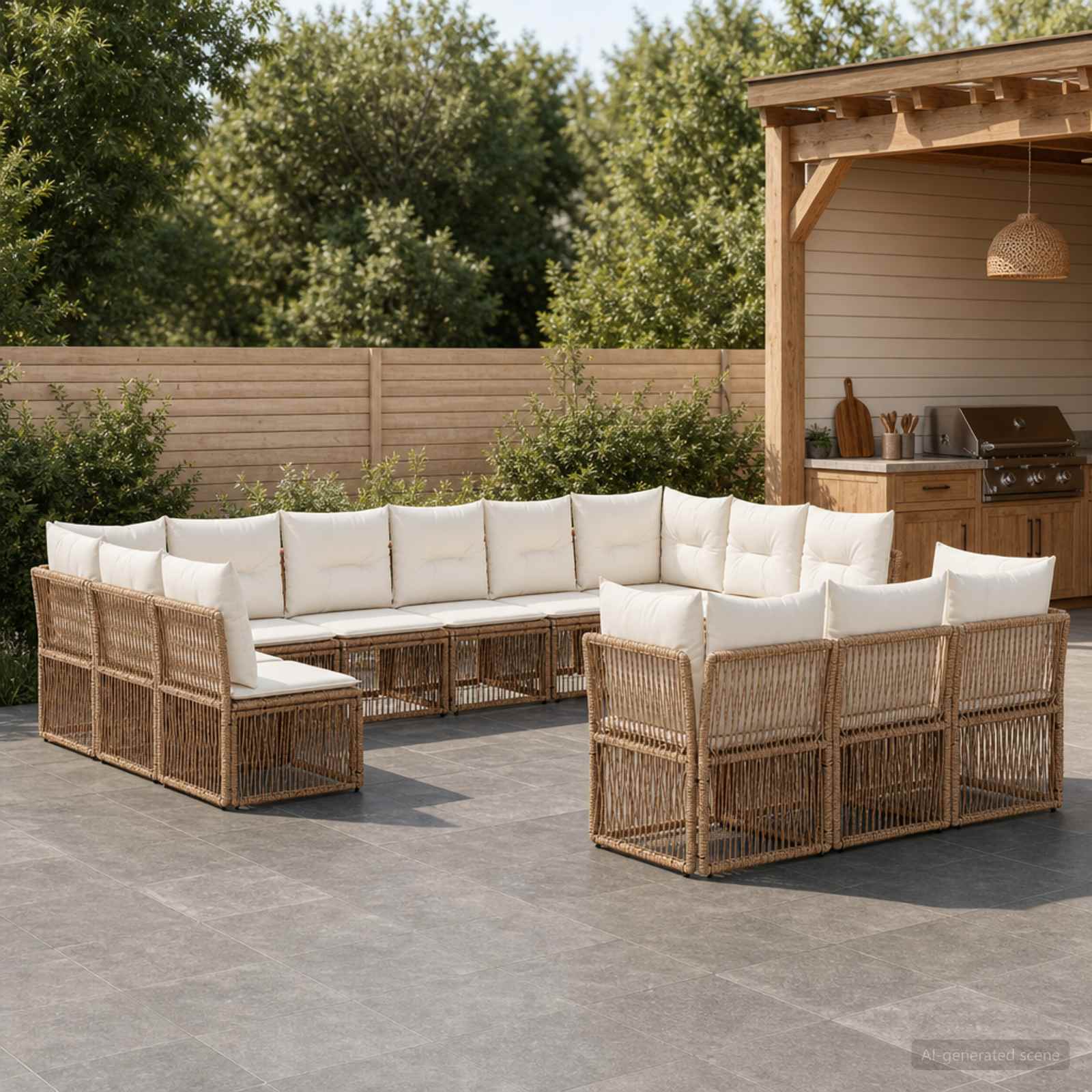 Tuinbankenset 13 pcs Beige poly rattan – afbeelding 1